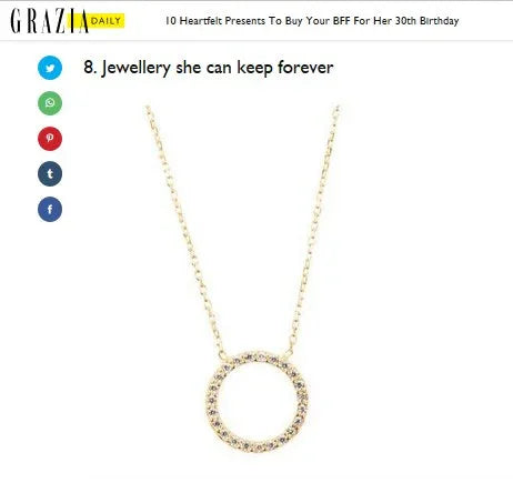 Our halo necklace as seen in Grazia Magazine - Top 10 heartfelt 30th birthday gift ideas - LATELITA