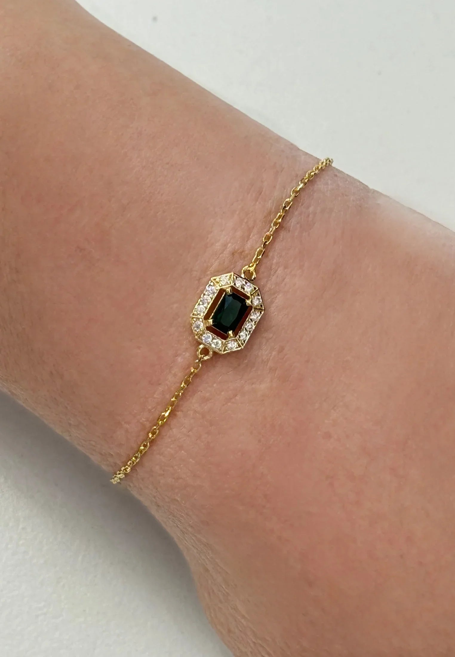The bracelet on an arm.