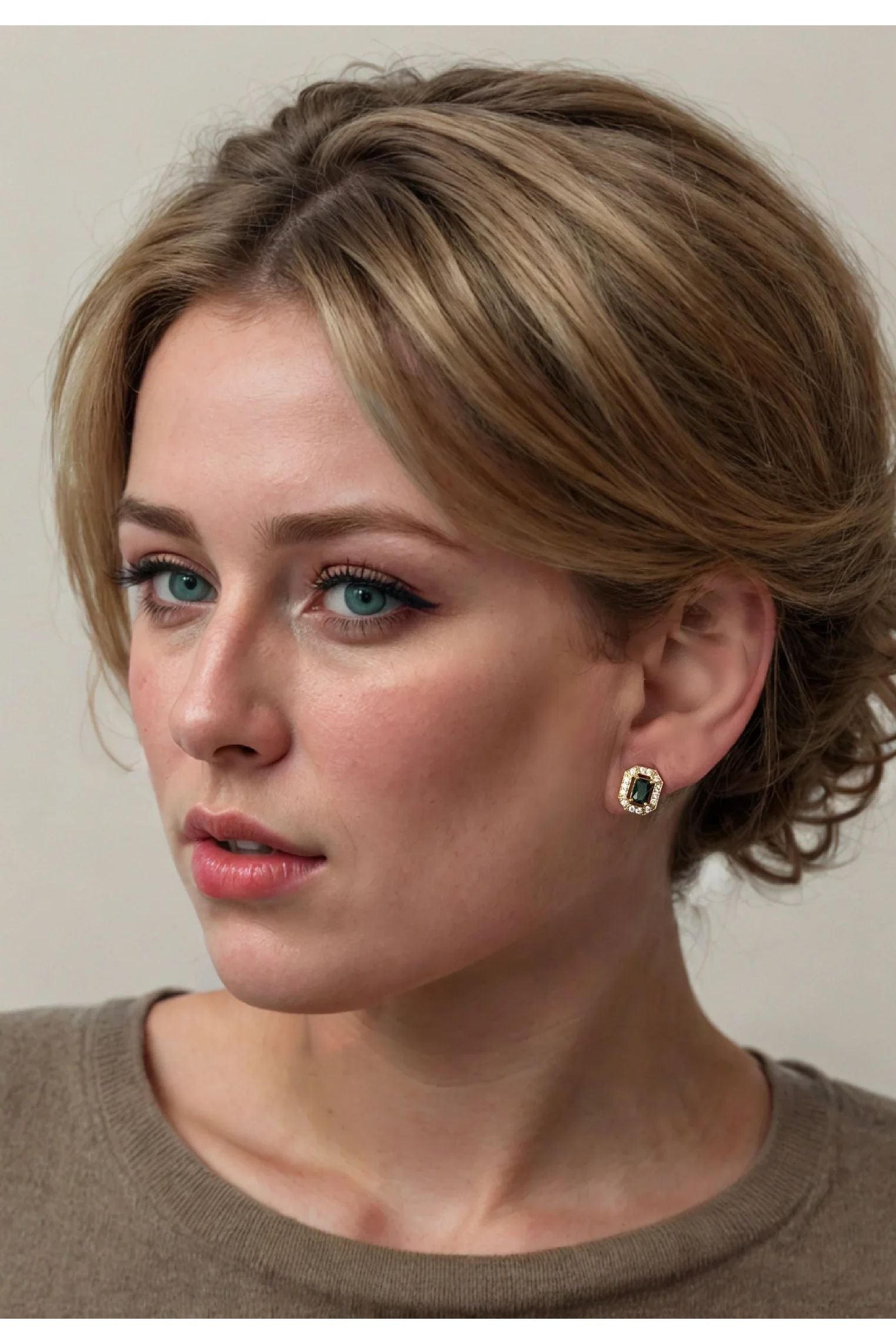 The earring worn by a model.