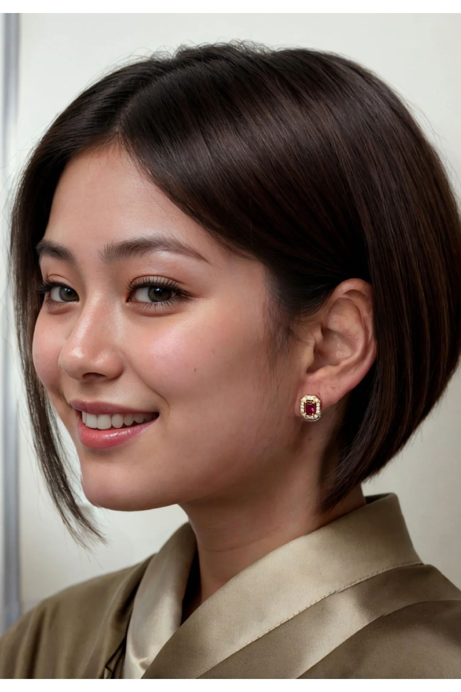 The earring worn by a model.