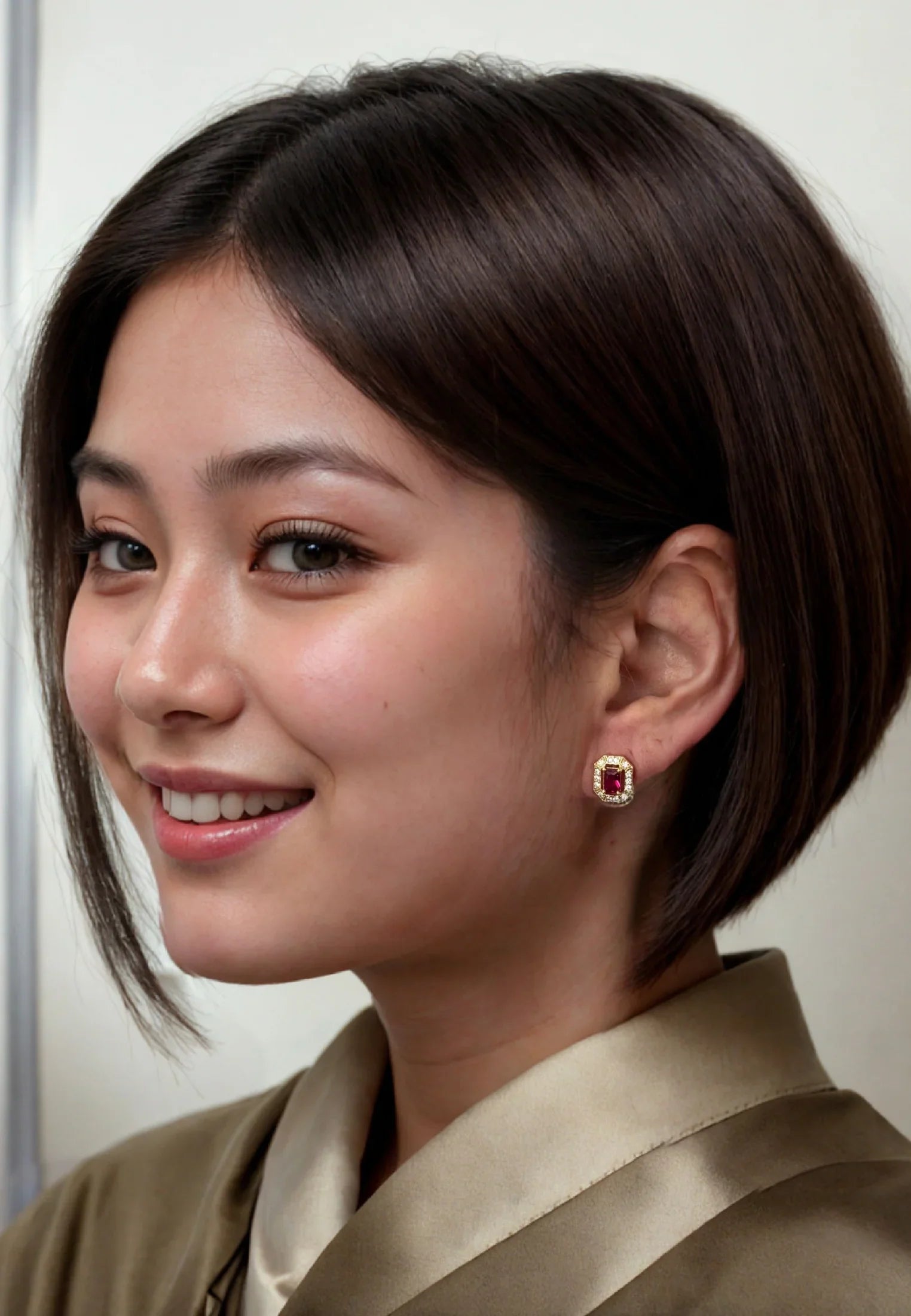 The earring worn by a model.