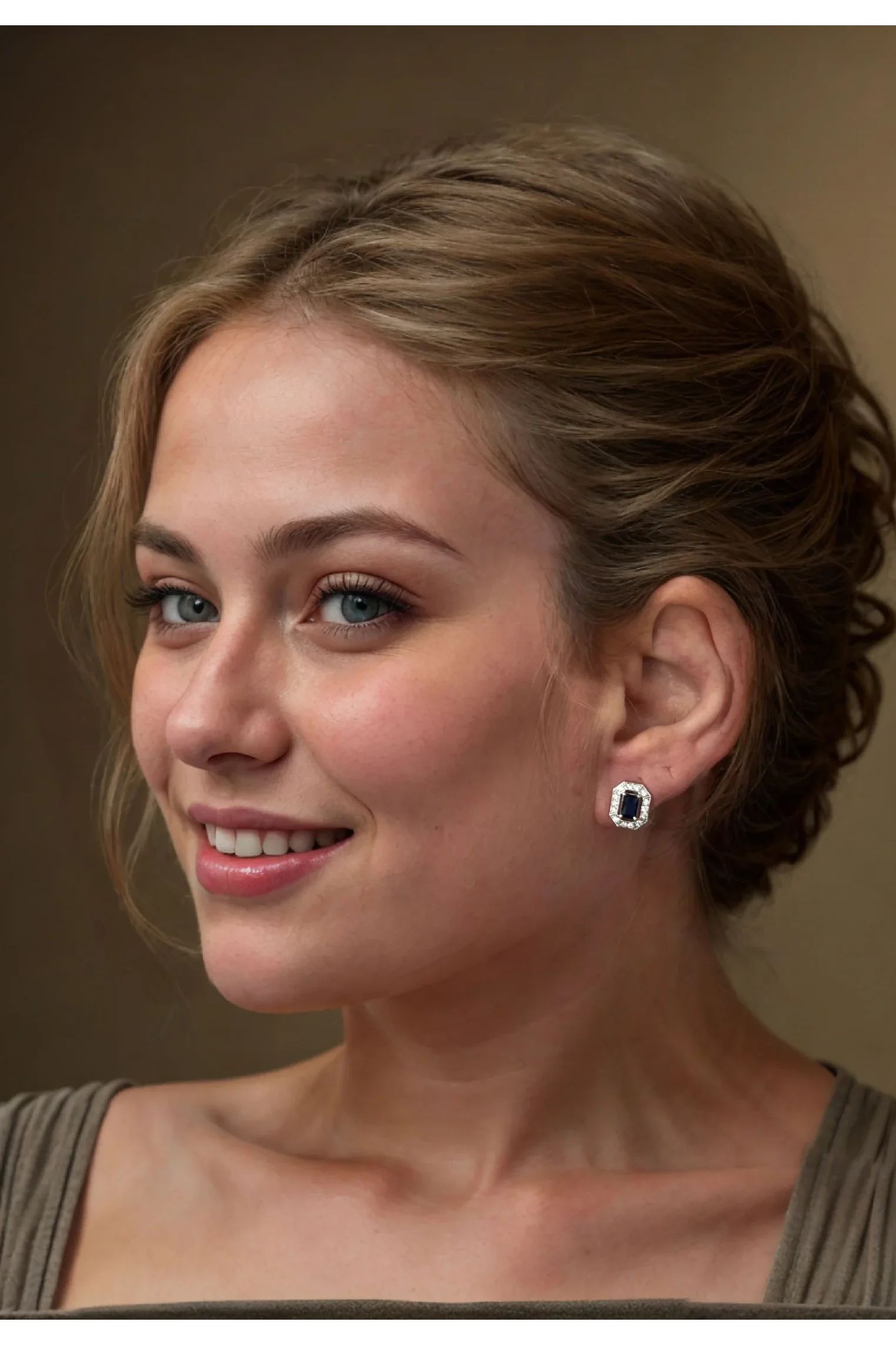 The earring worn by a model.