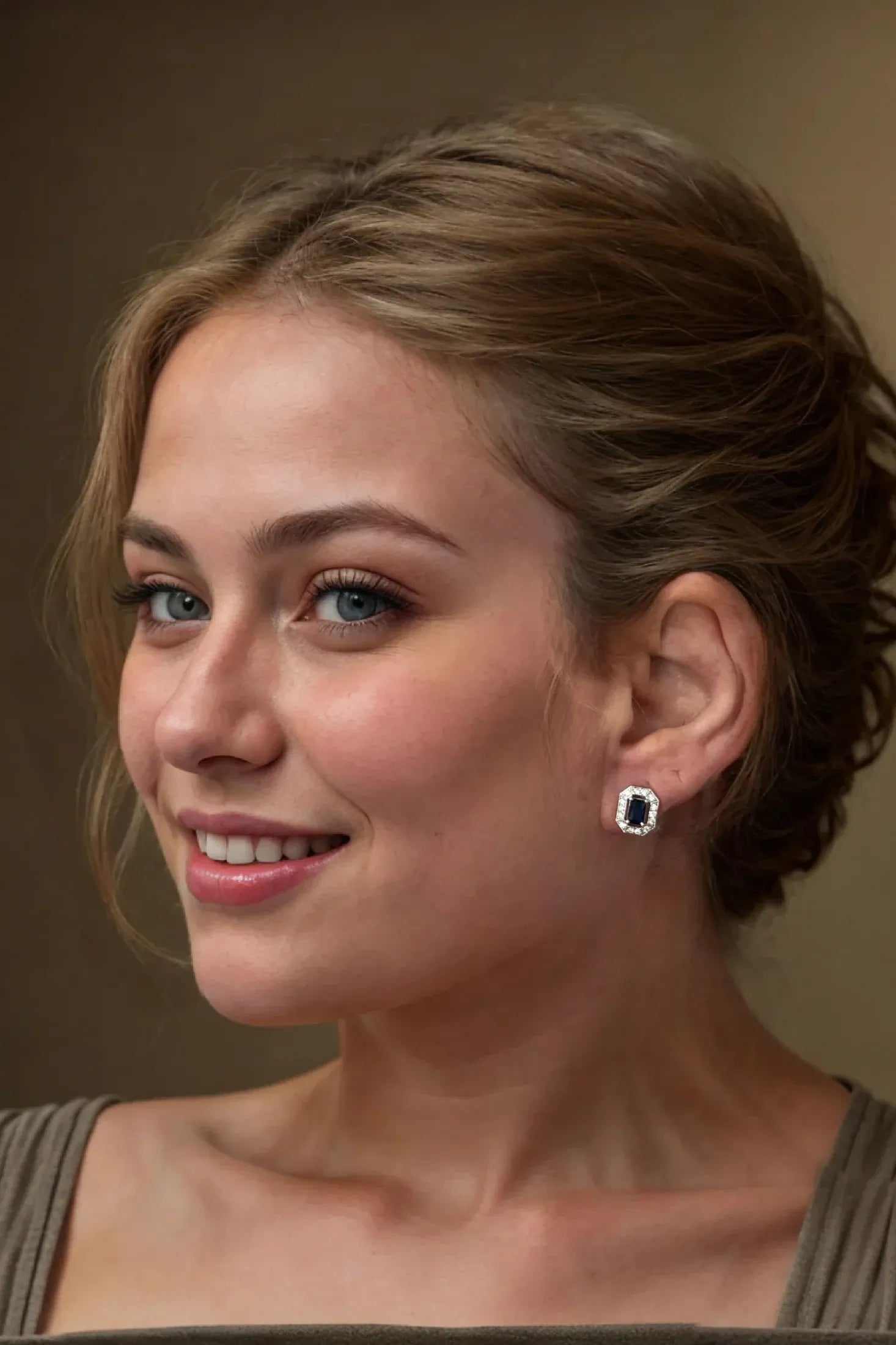 The earring worn by a model.