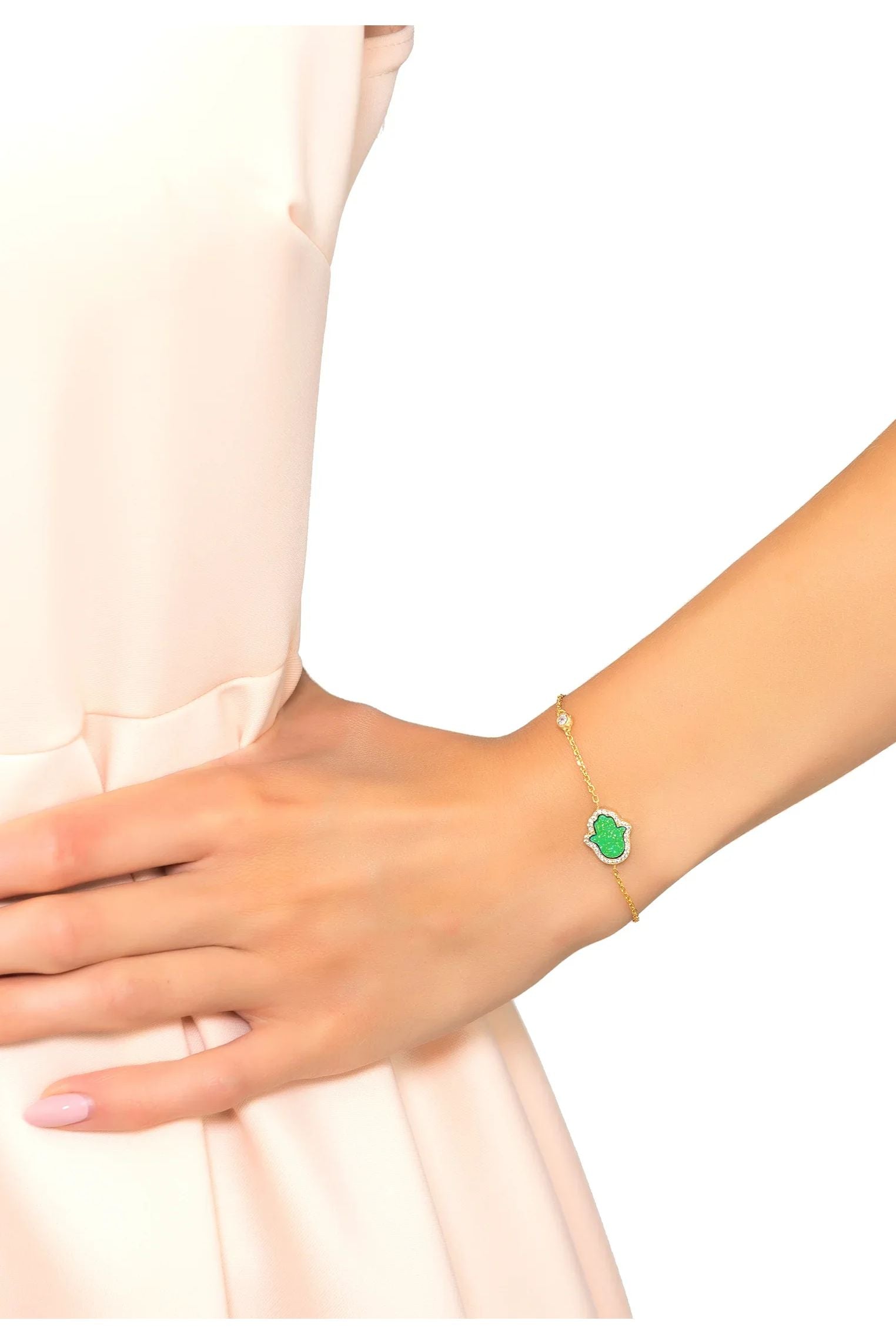 The bracelet worn by a model.