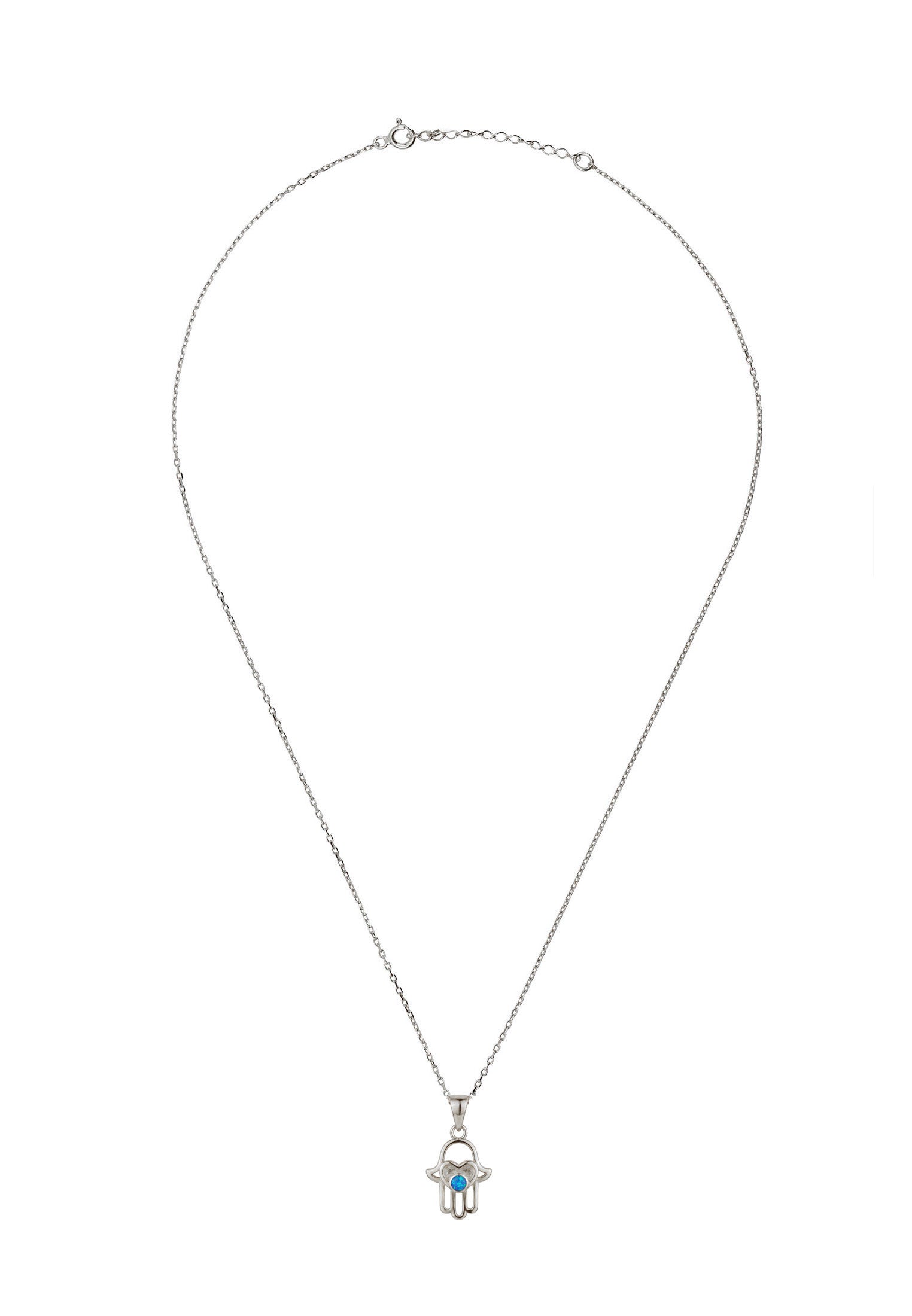 Love My Hamsa Hand Blue Opal Pendant Necklace Silver