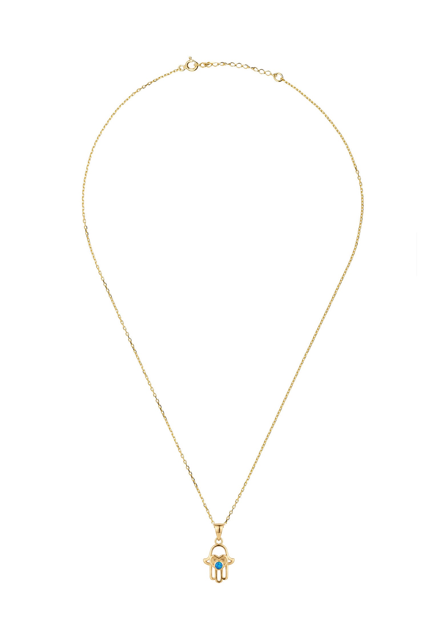 Love My Hamsa Hand Blue Opal Pendant Necklace Gold