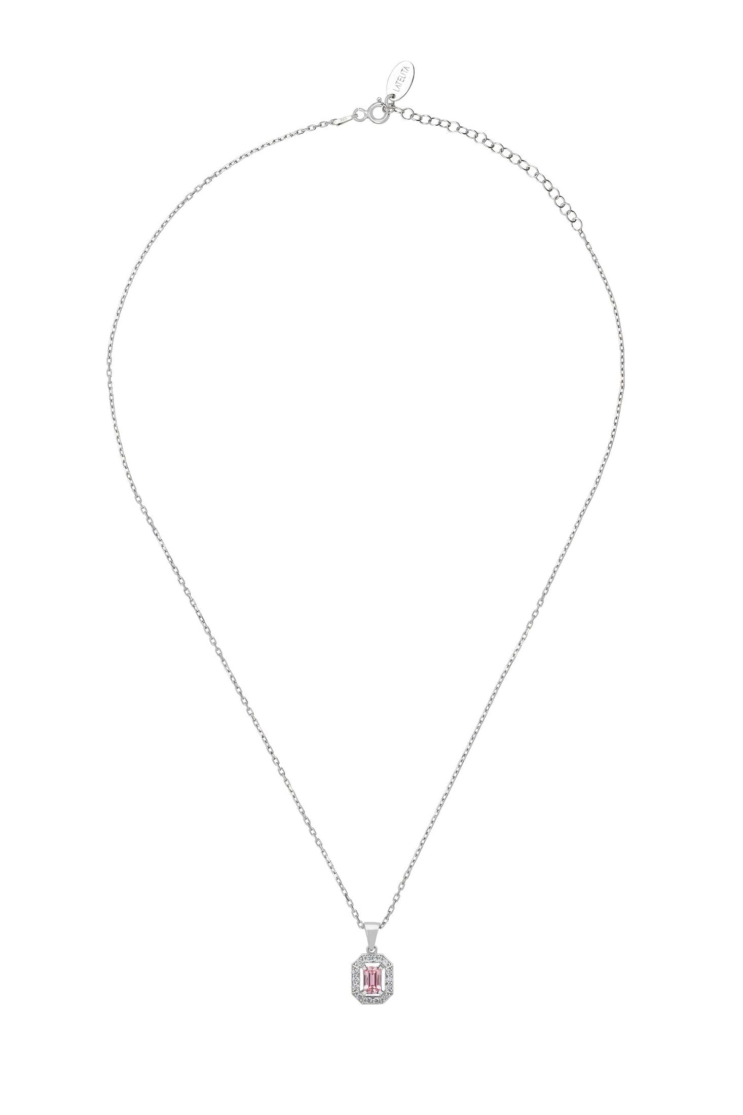 Necklace with a pink pendant on a white background