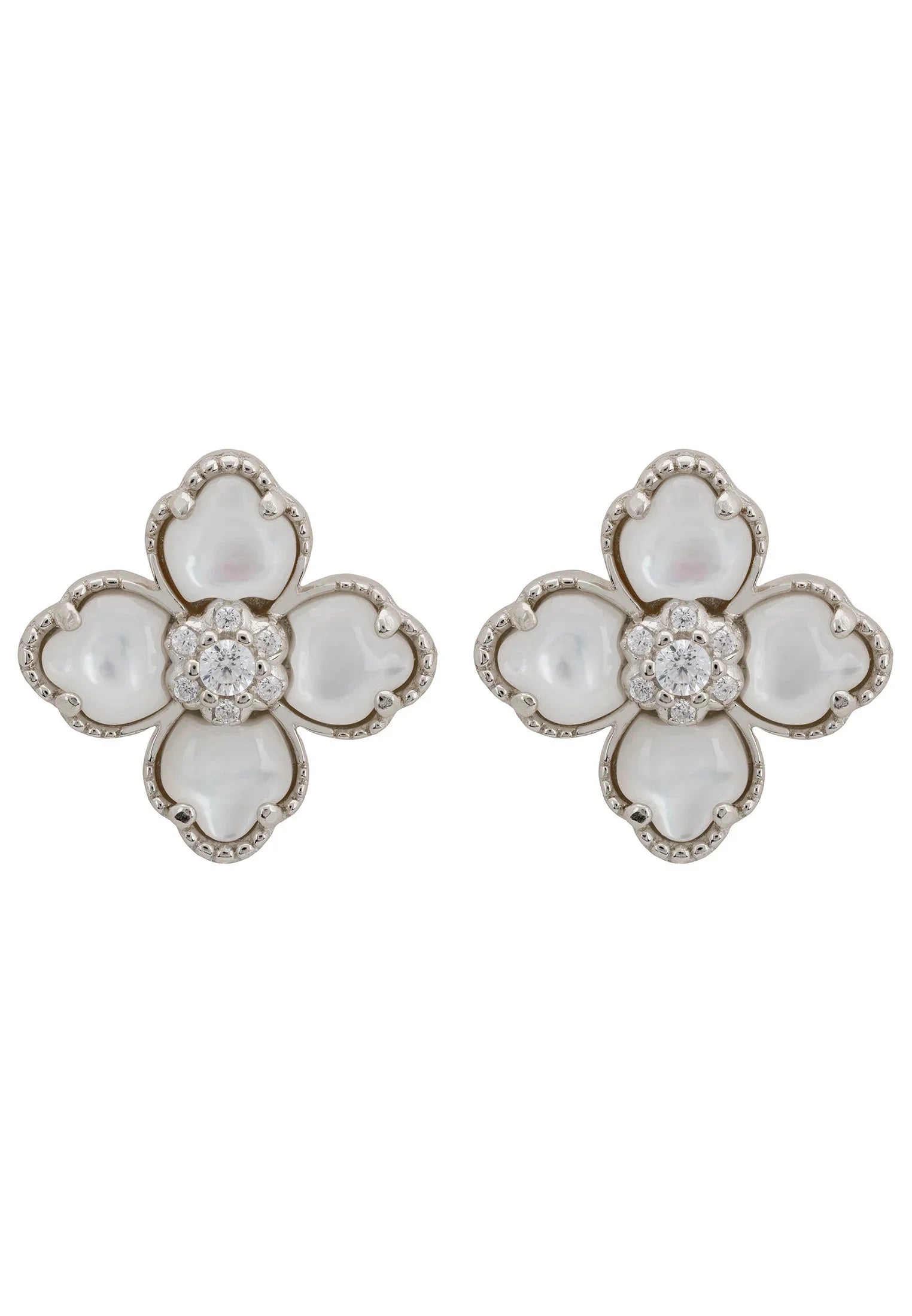 Pearl clover silver stud earrings.