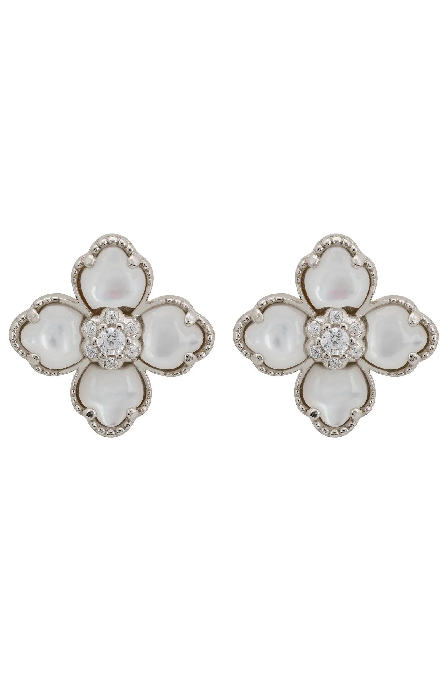 Pearl clover silver stud earrings.