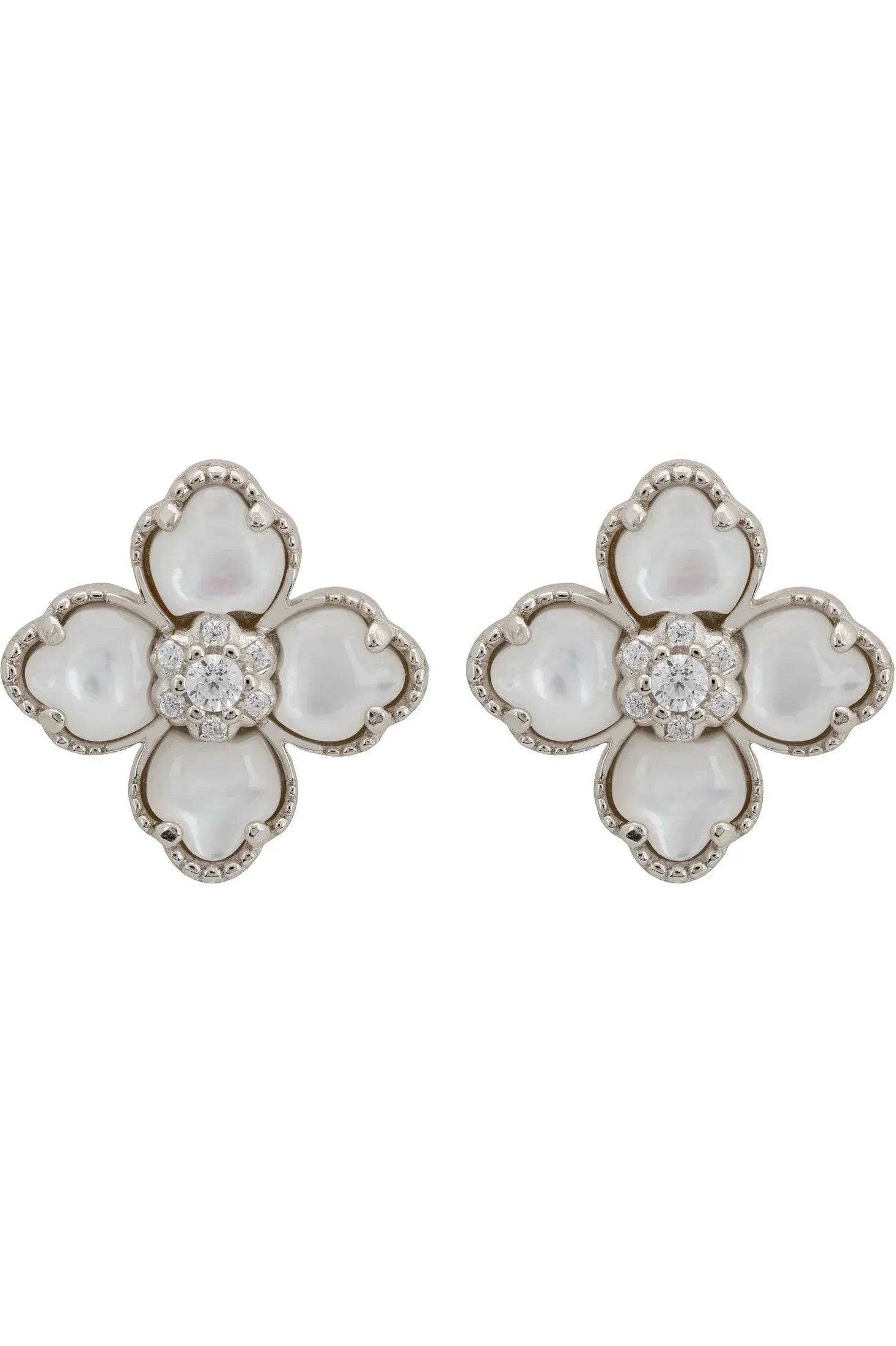 Pearl clover silver stud earrings.
