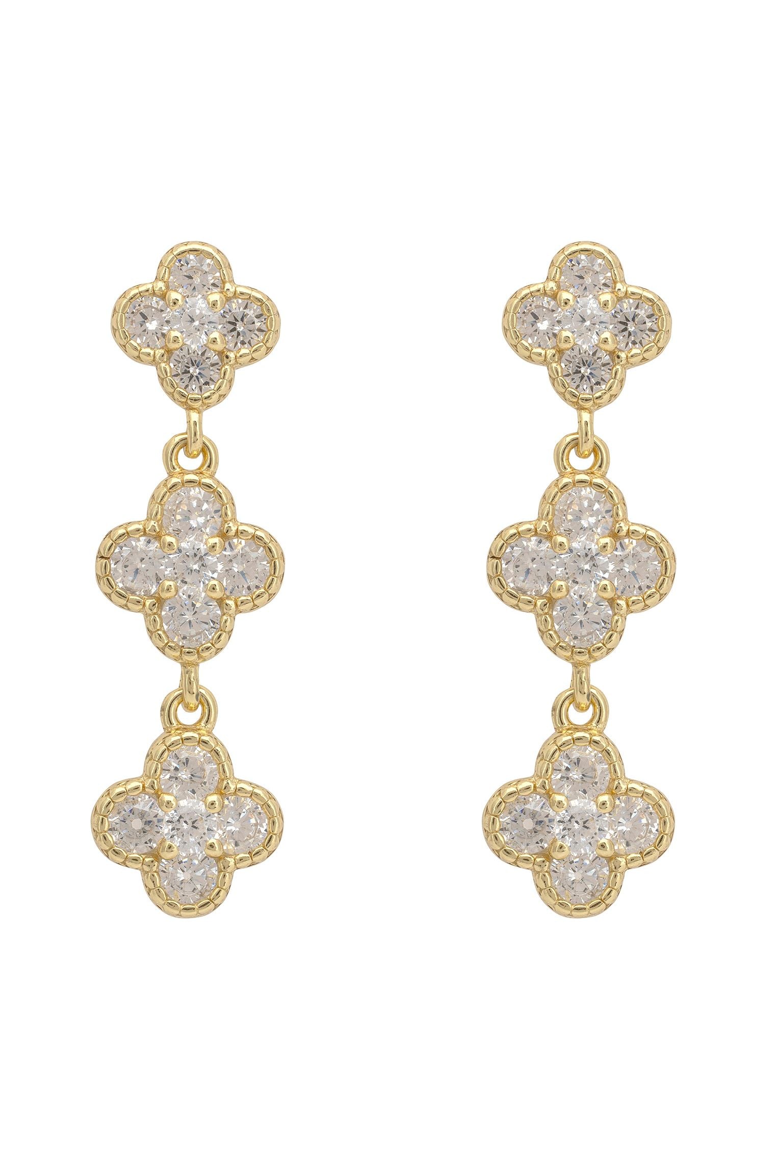 Mini Triple Clover Drop Earrings Gold
