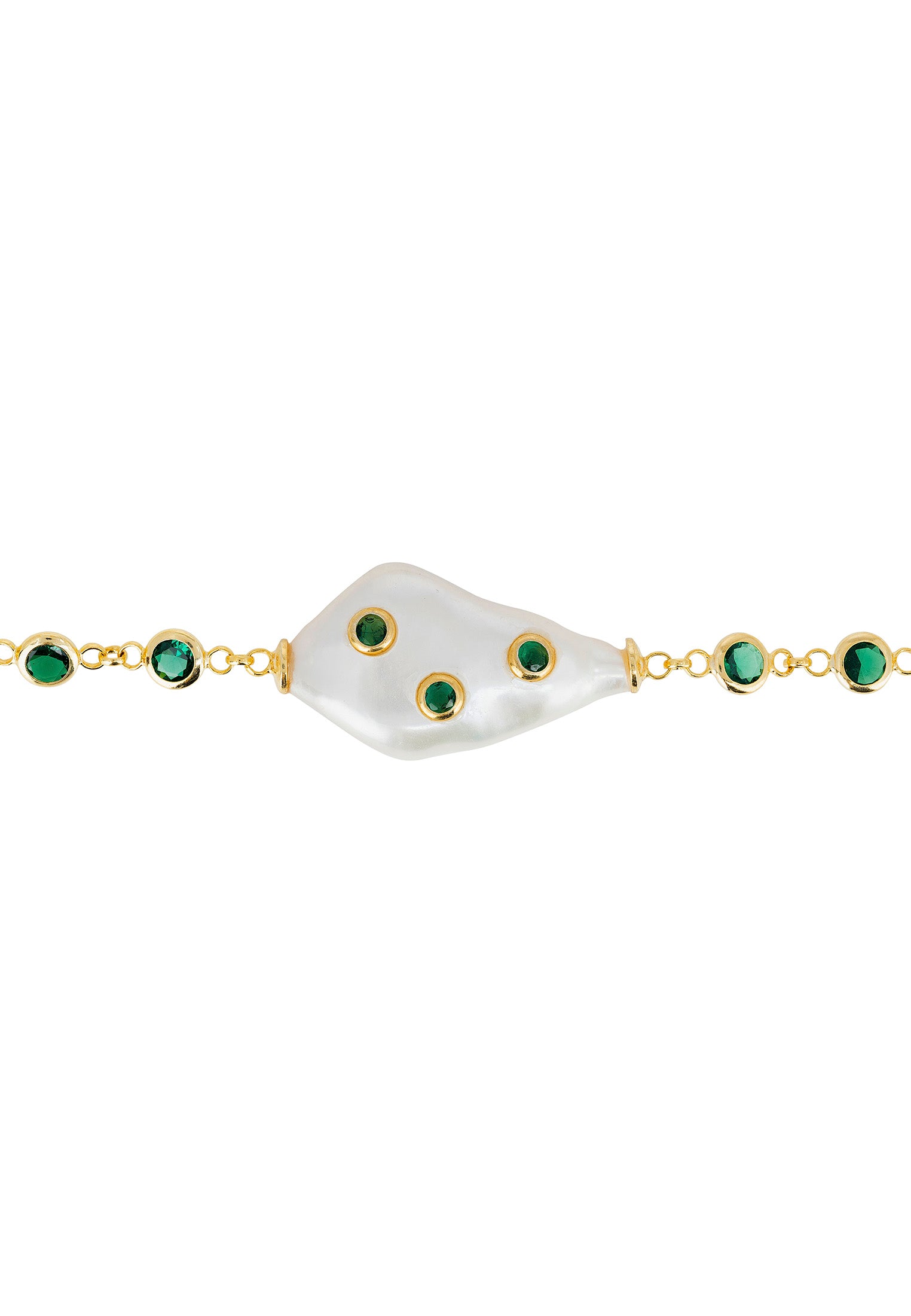 Polka Dot Baroque Pearl Bracelet Gold Emerald