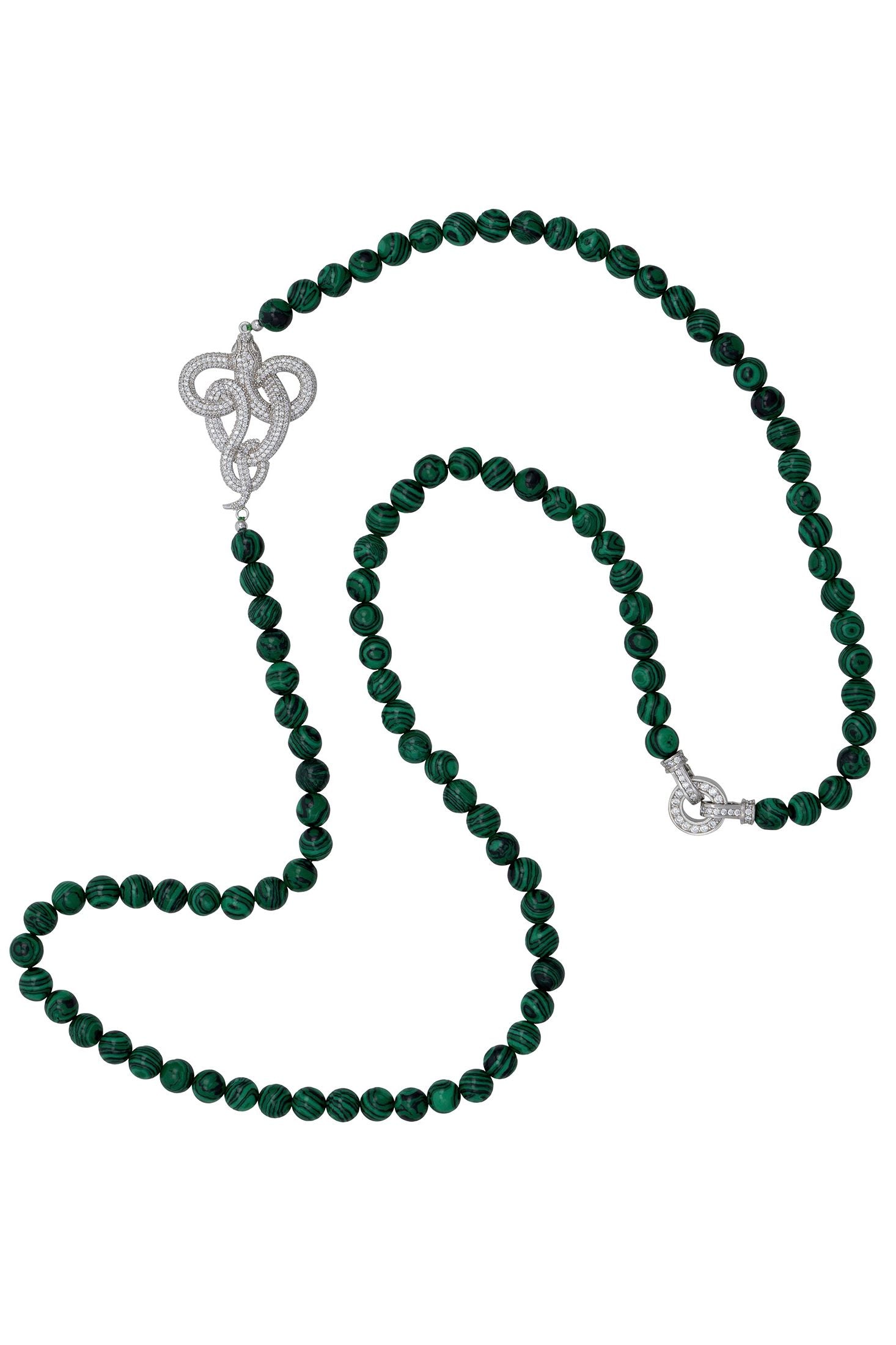 Diamond snake long green bead necklace.