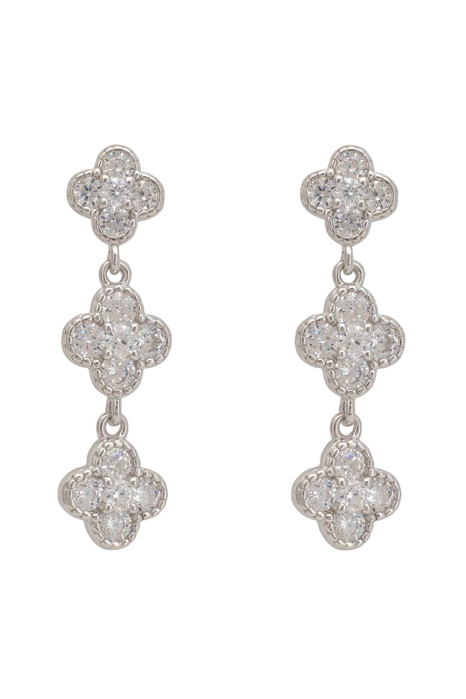 Mini Triple Clover Drop Earrings Silver