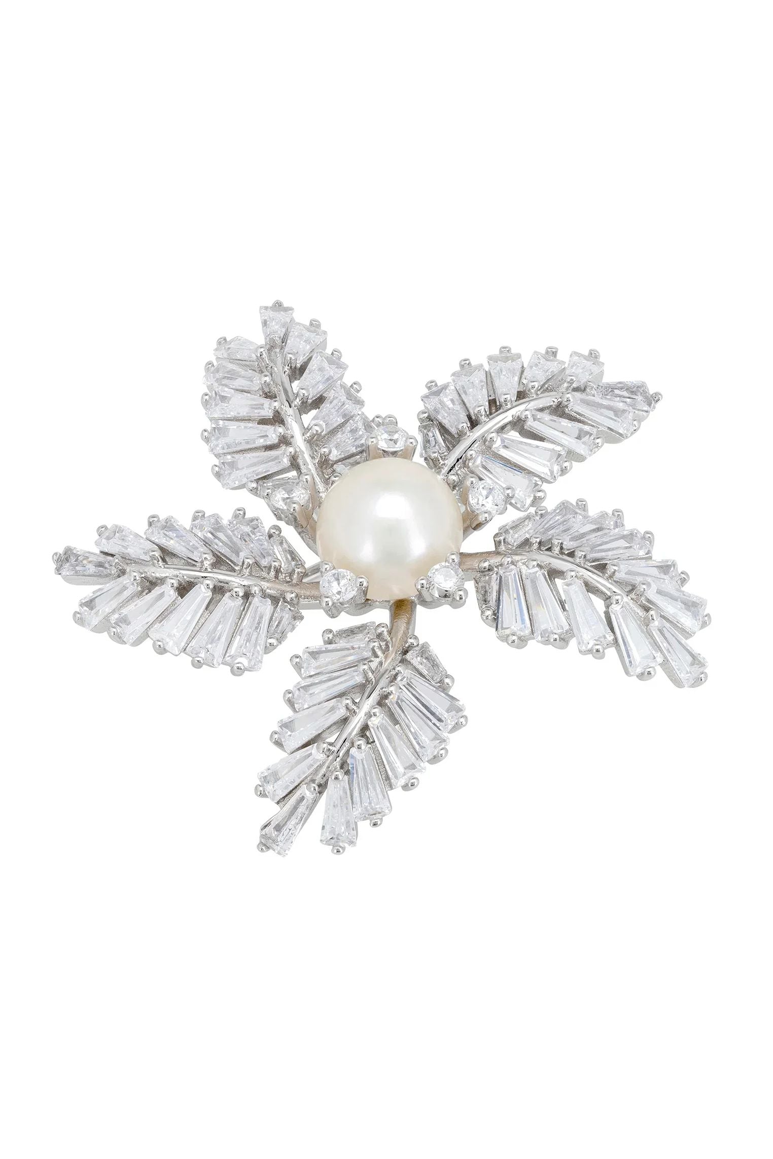 Pearl centered diamond flower brooch.