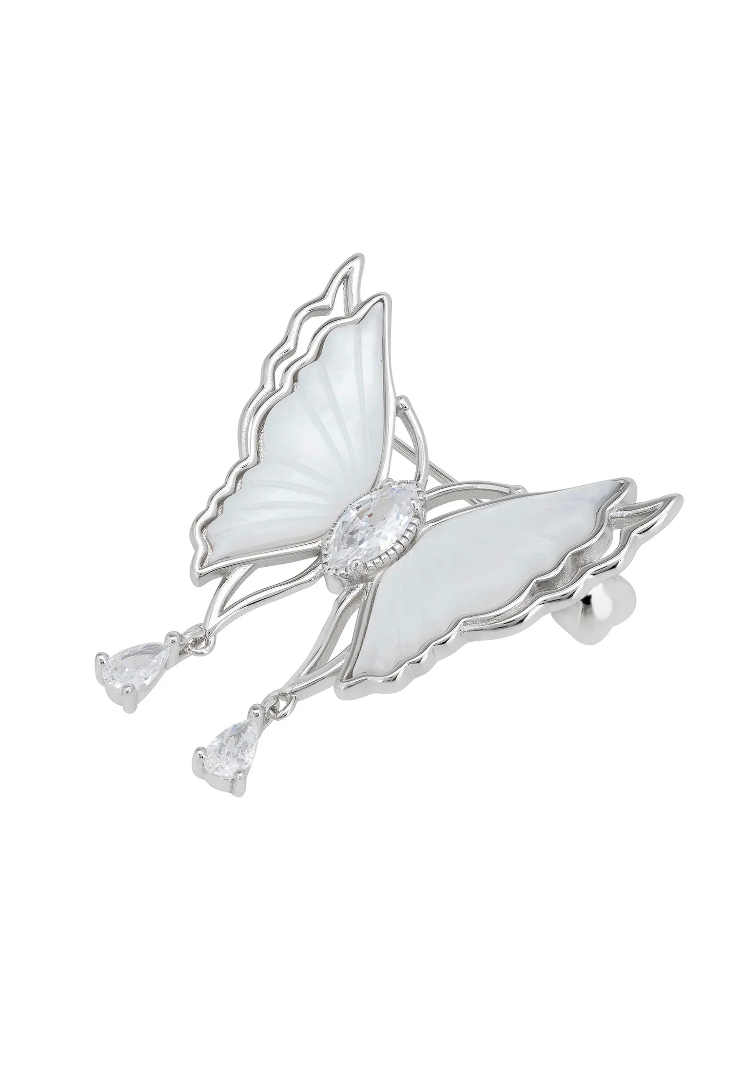 Silver, diamond and pearl butterfly brooch.