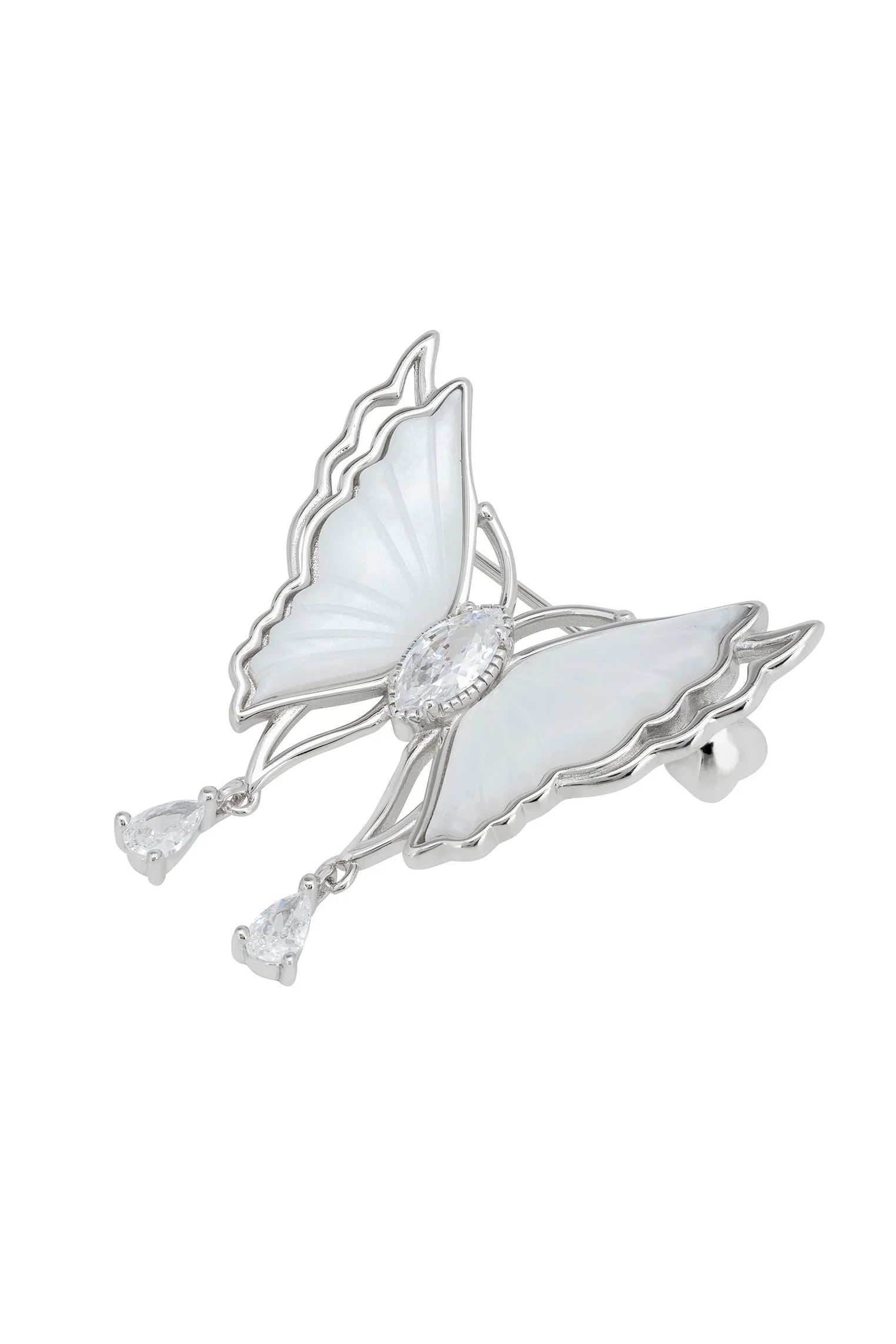 Silver, diamond and pearl butterfly brooch.