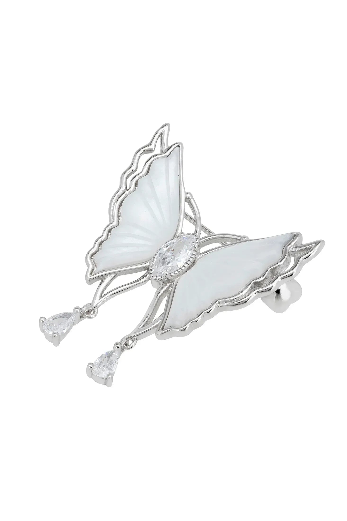 Silver, diamond and pearl butterfly brooch.