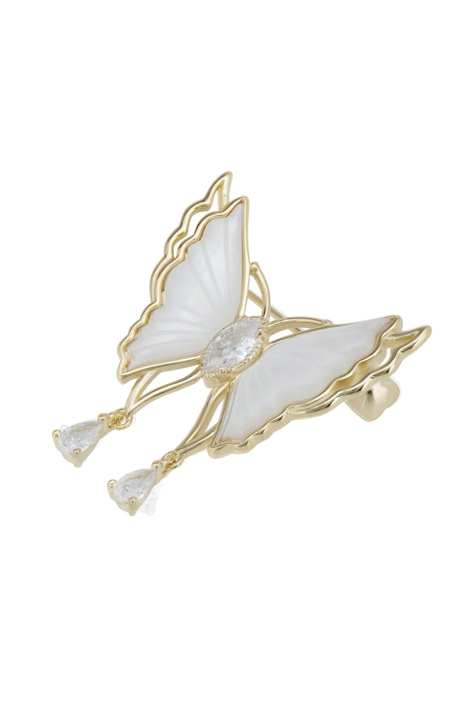 Gold, diamond and pearl butterfly brooch.