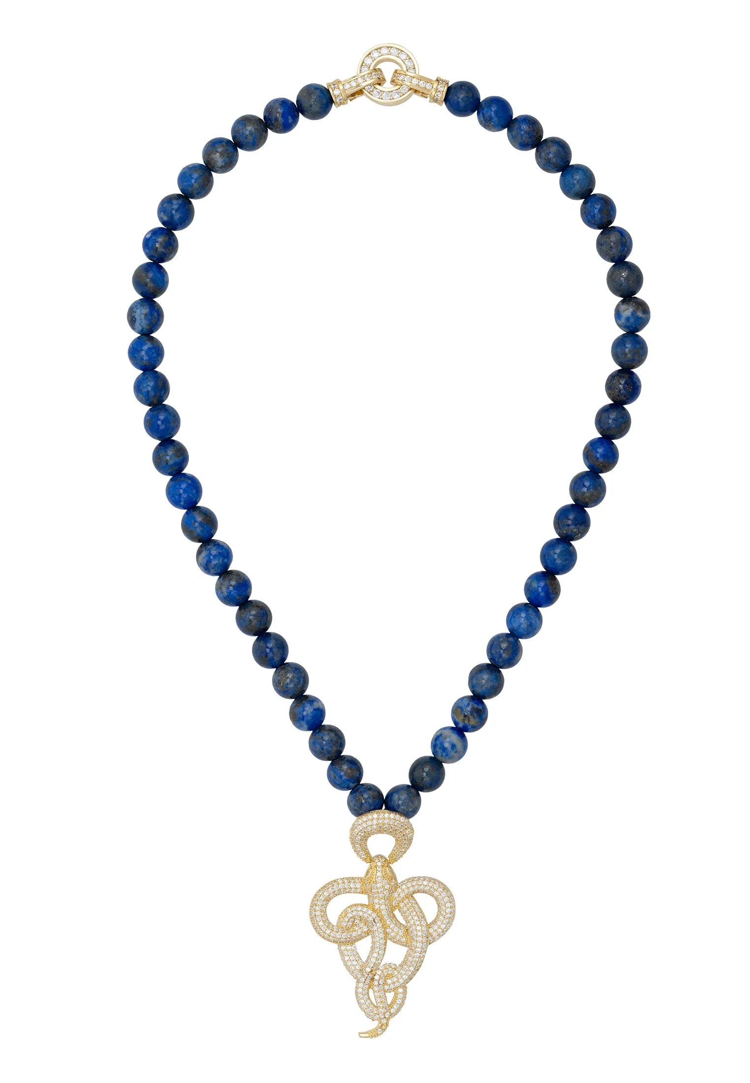 Gold snake blue bead necklace.