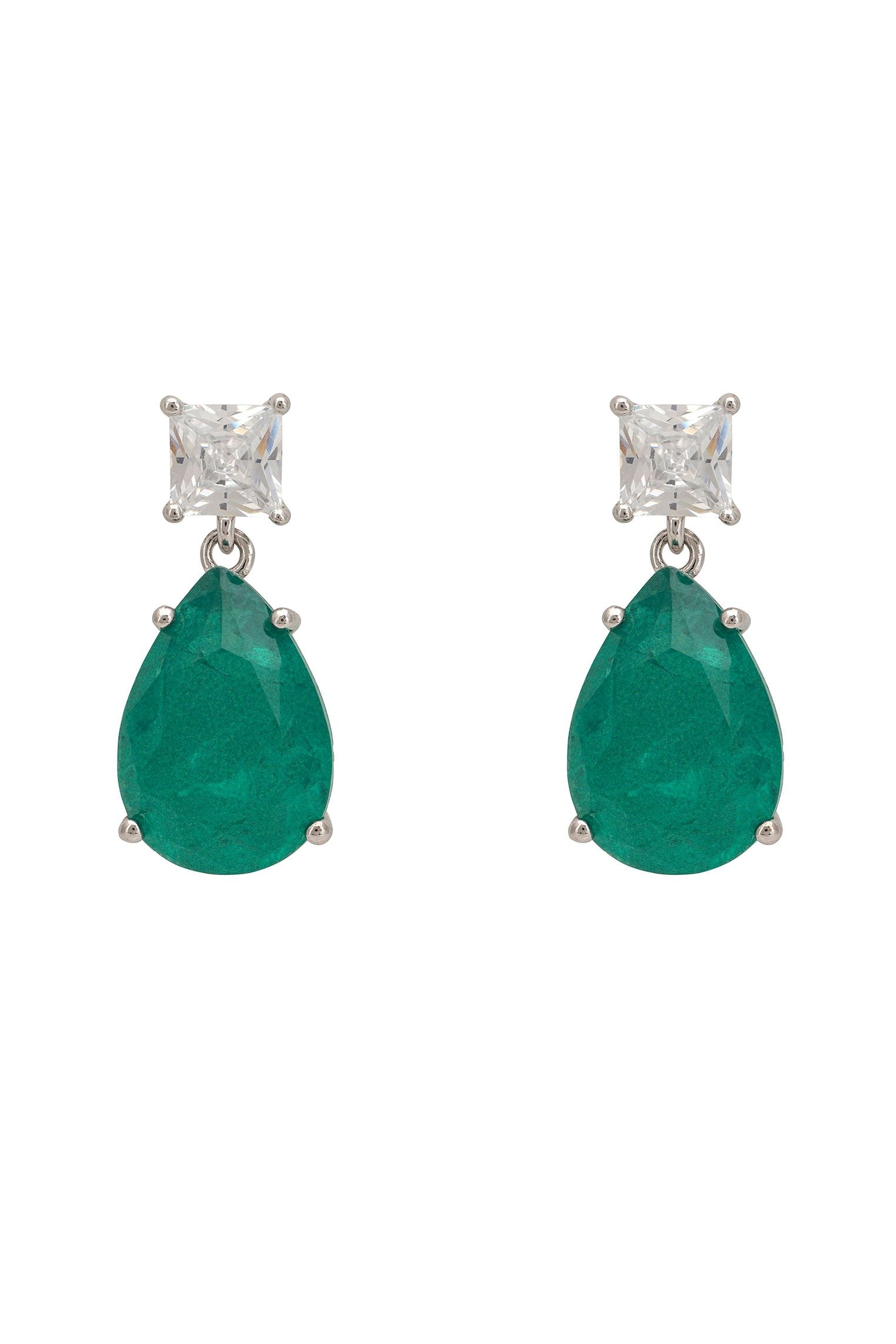 Rosa Colombian Emerald Drop Earrings Silver