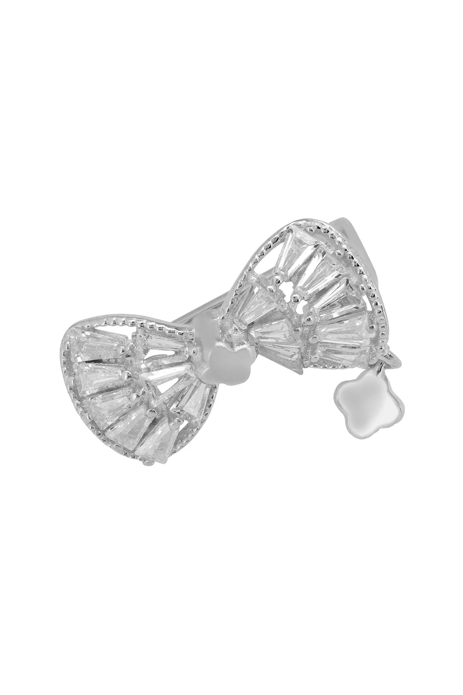 Diamond and silver lucky bow brooch.