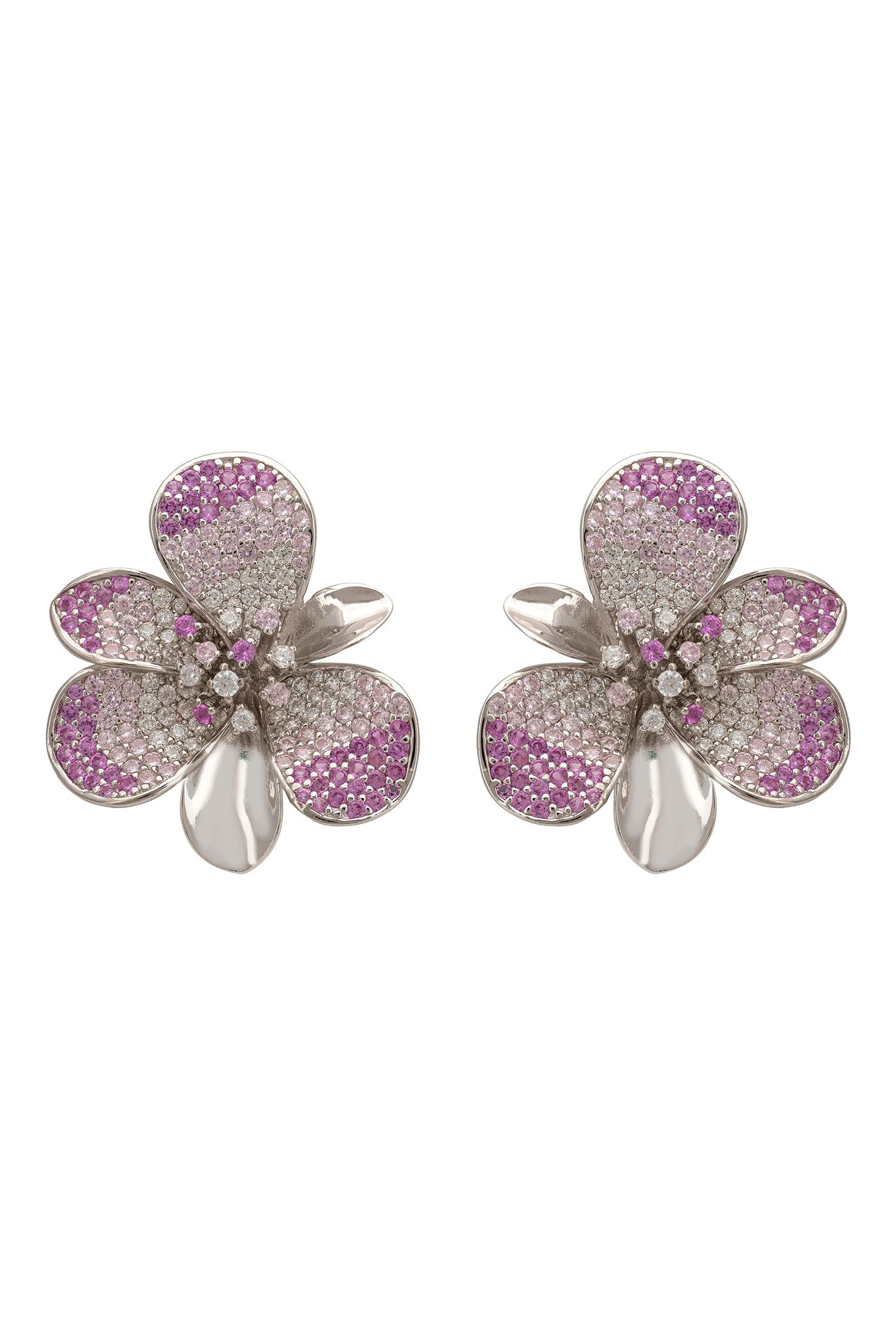 Gardenia Flower Large Stud Earrings Silver Pinks