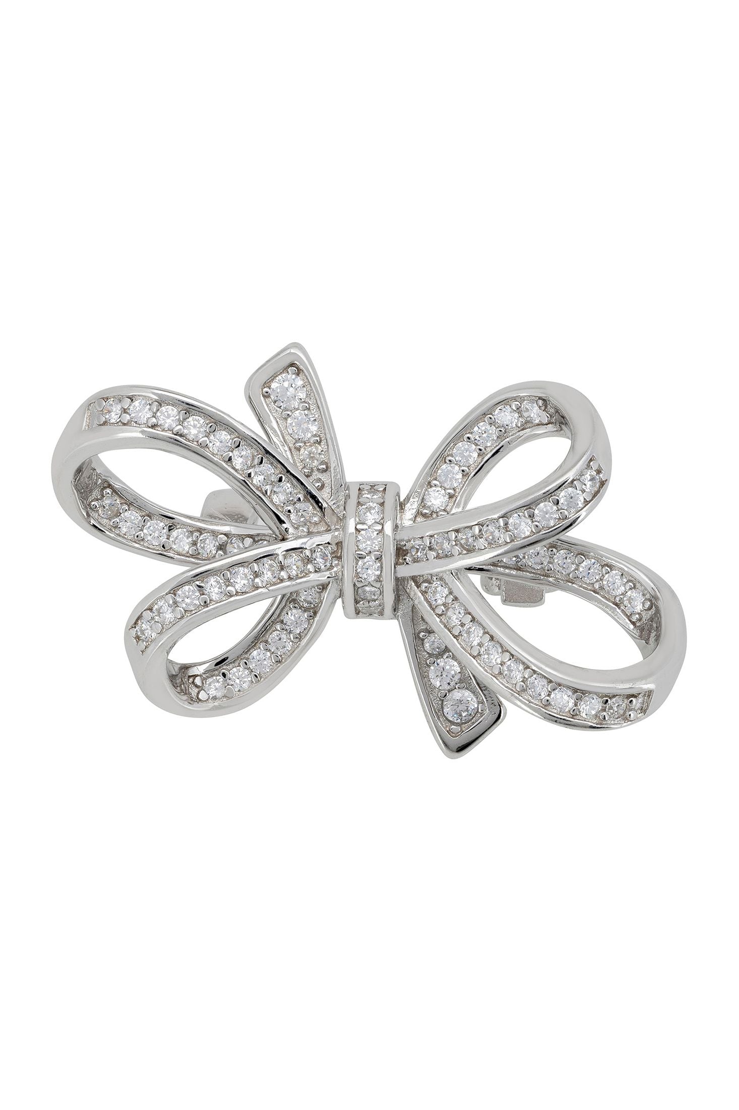 Silver and diamond ribbon bow brooch.
