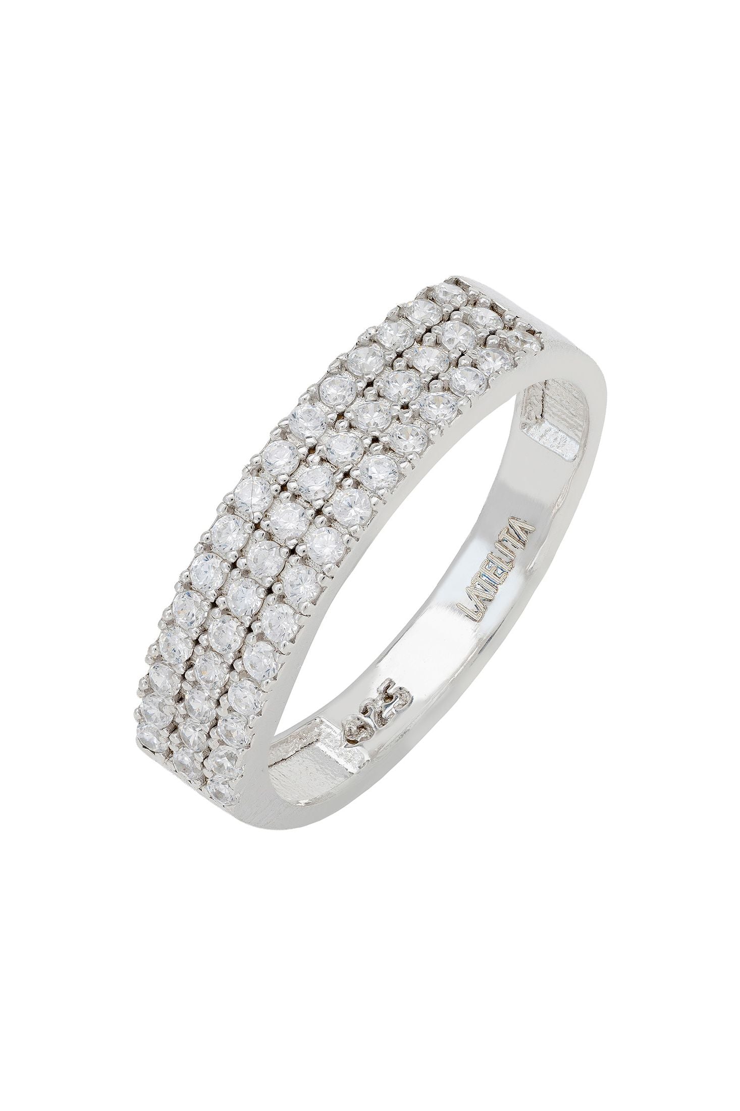Front view of Charleston Art Deco Cocktail Ring Silver, showing star design, silver finish.