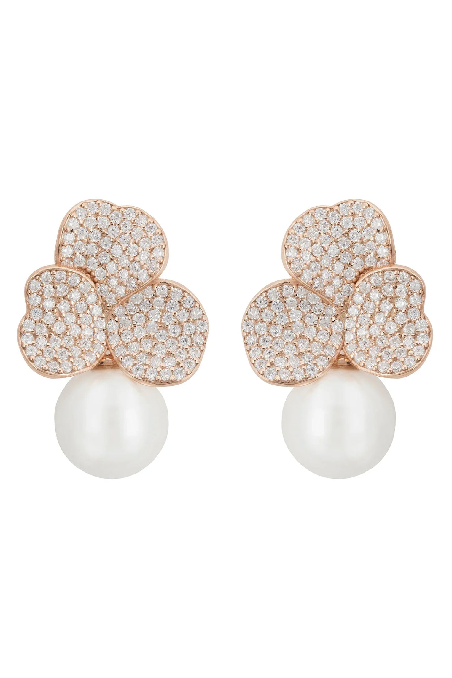 Pearl and rose gold petal earrings.