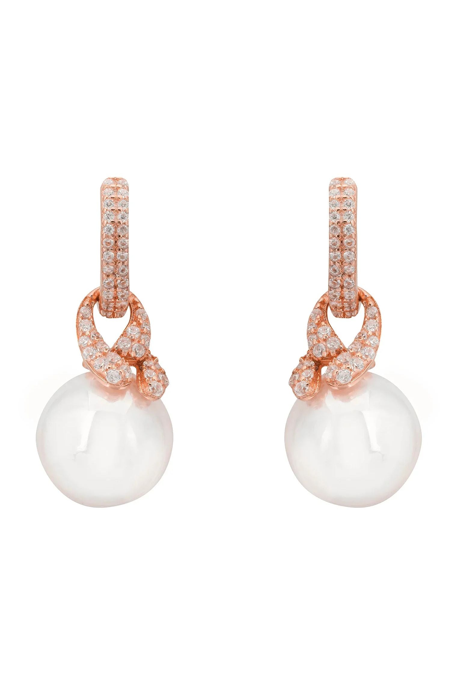 Rose gold knot and pearl earrings.