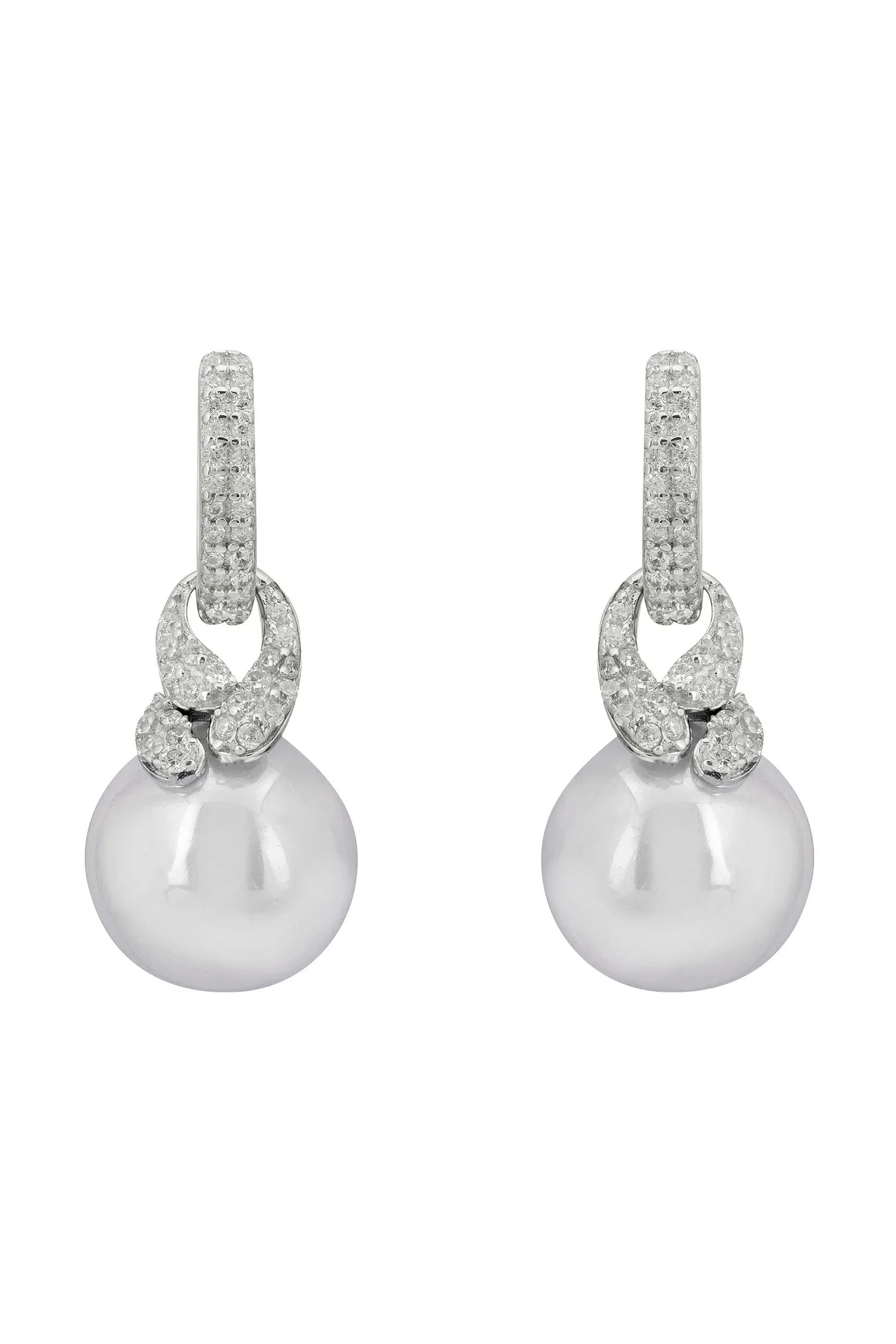 Silver knot and pearl earrings.