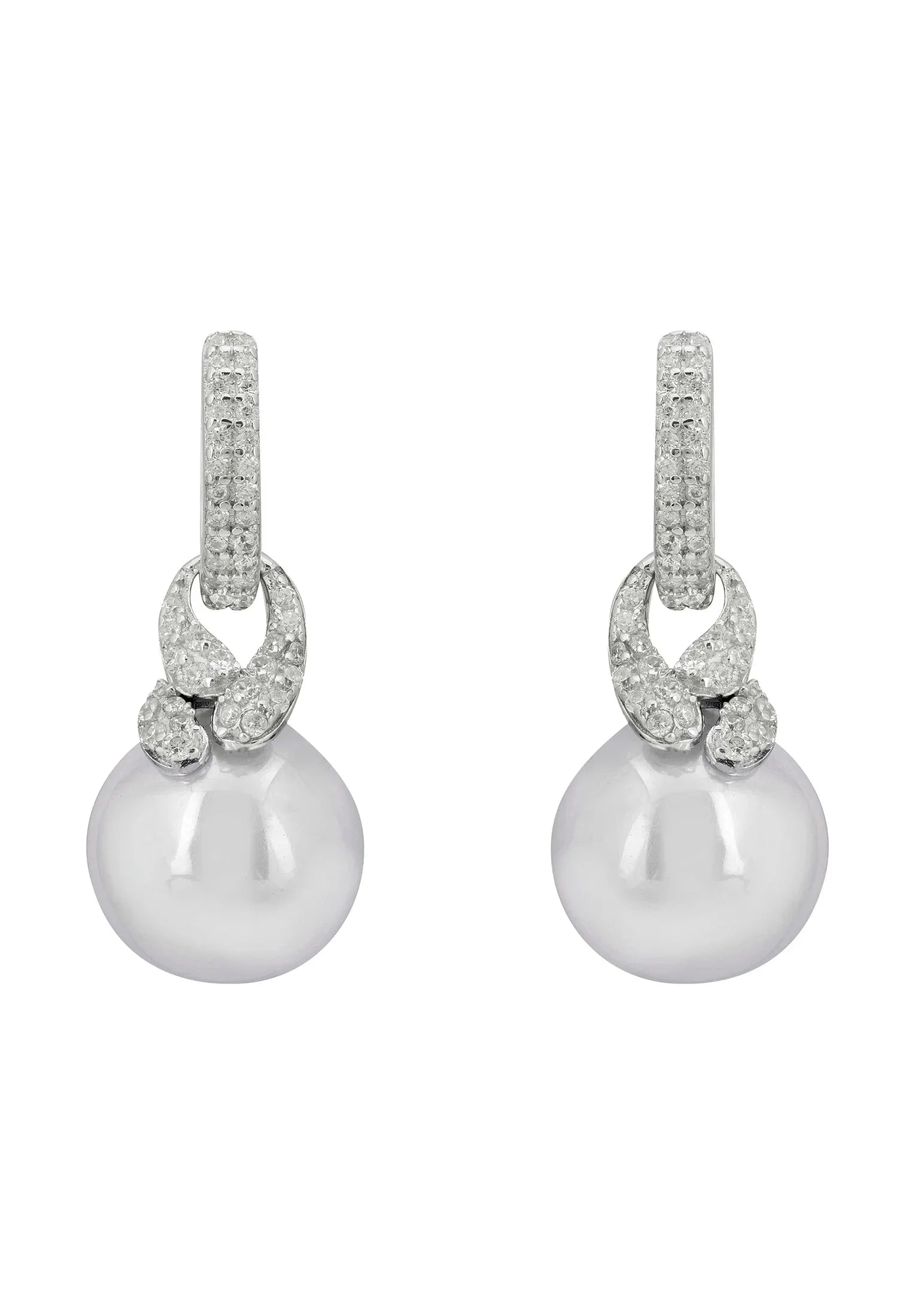 Silver knot and pearl earrings.