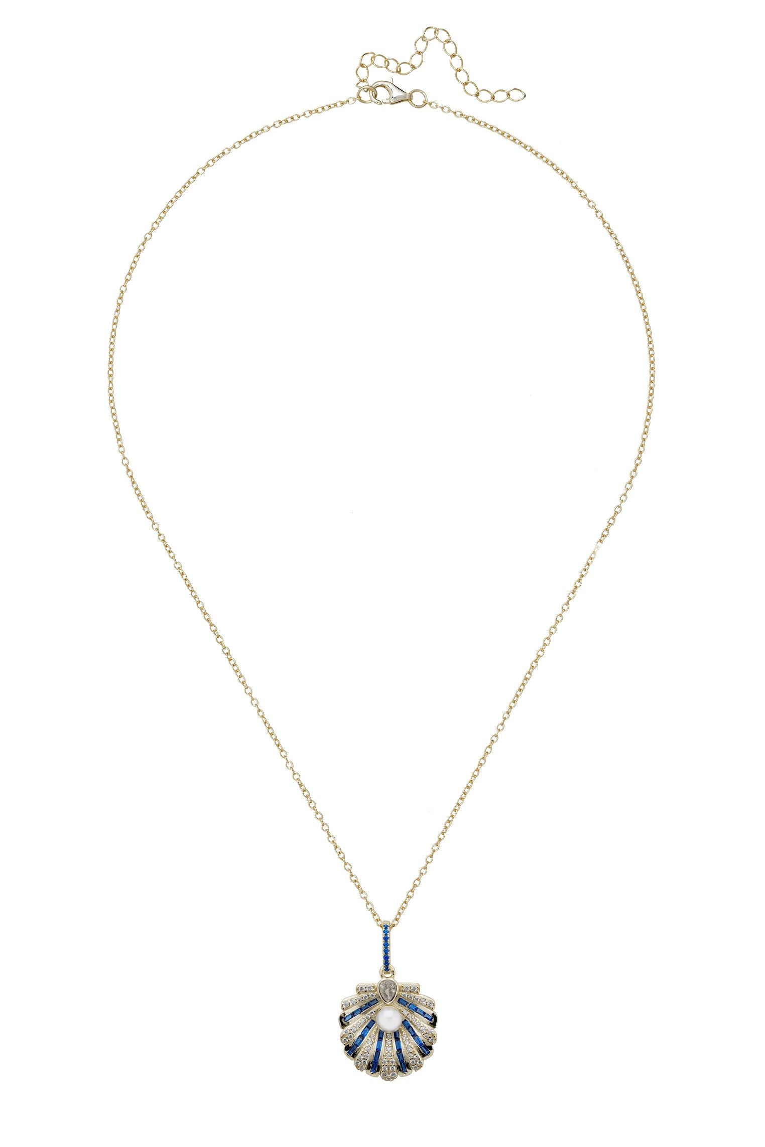 Blue clam art deco gold necklace.