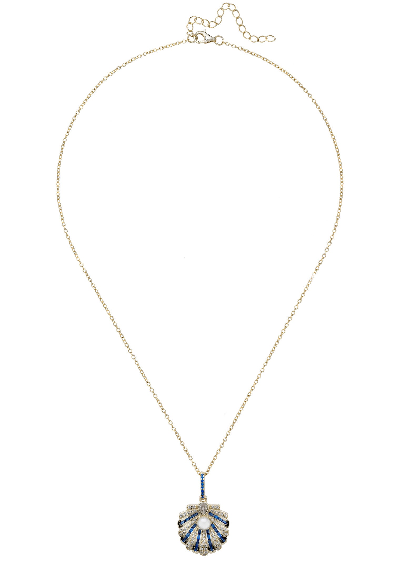 Blue clam art deco gold necklace.