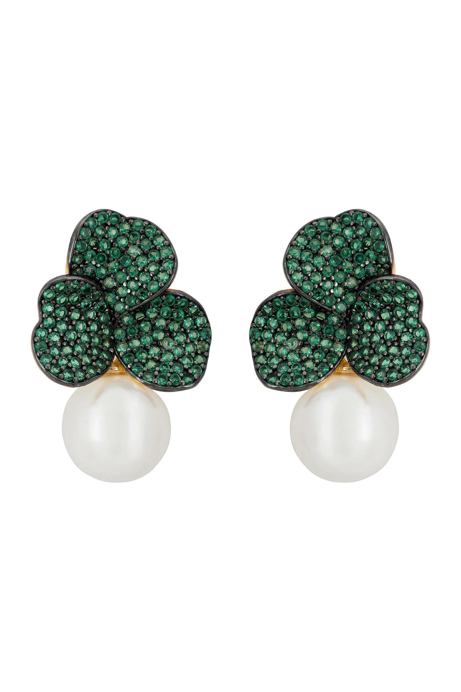 Pearl and emerald petal earrings.