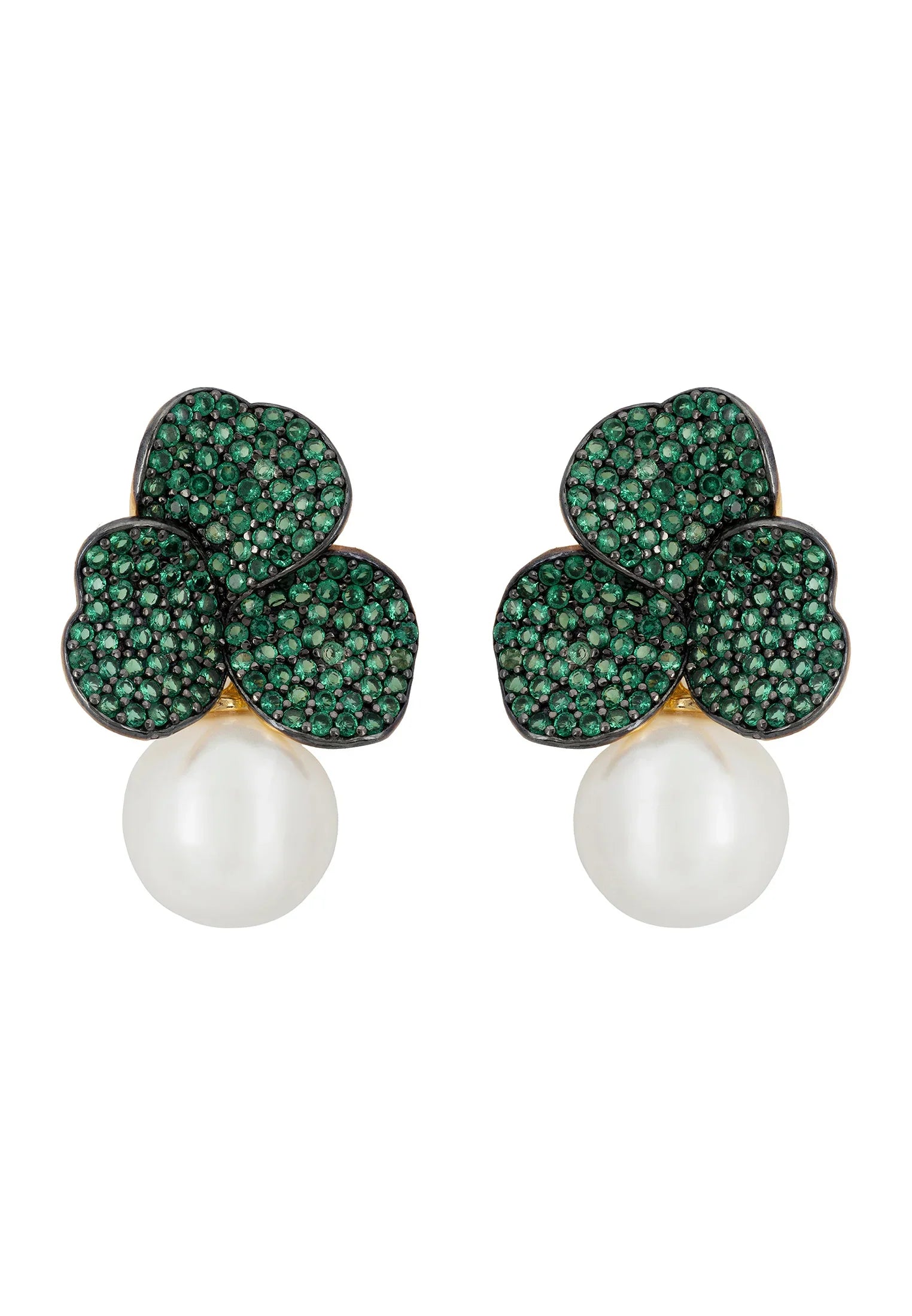 Pearl and emerald petal earrings.