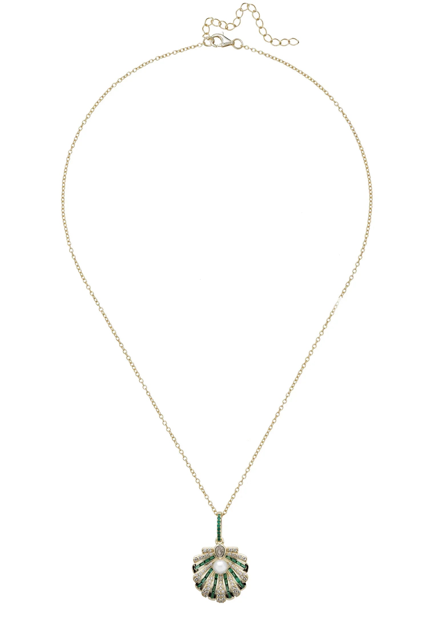Green clam art deco gold necklace.