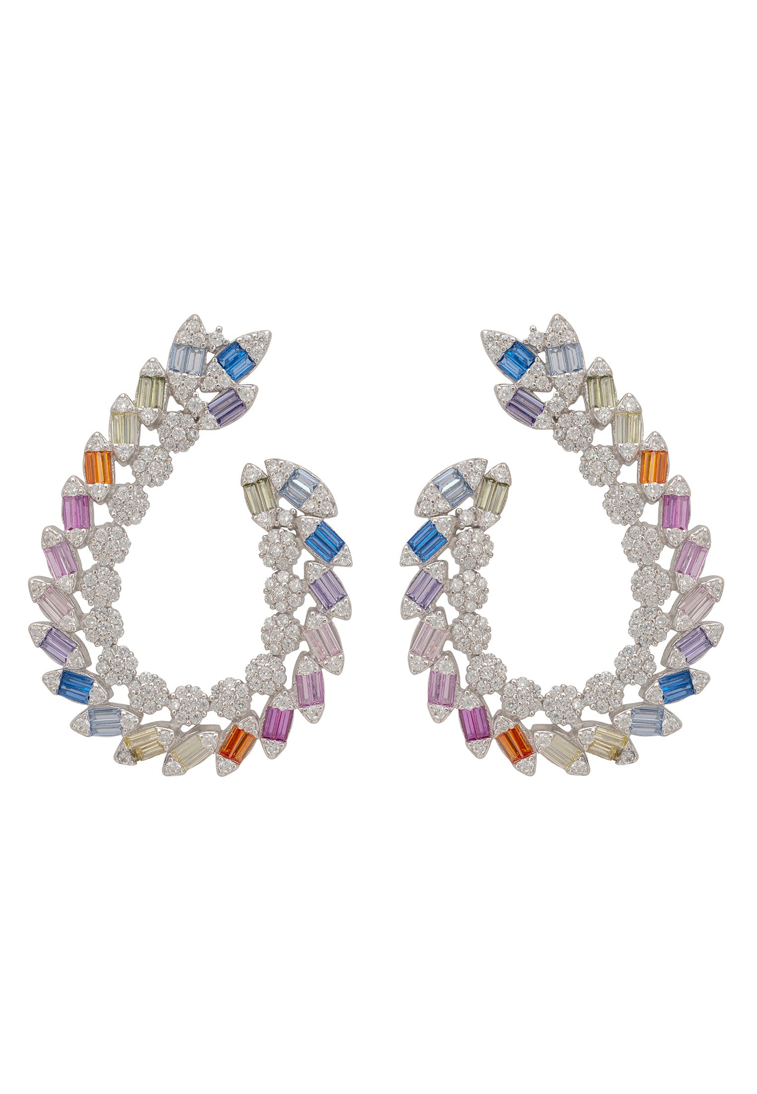 Harlequin Rainbow Hoop Earrings Silver