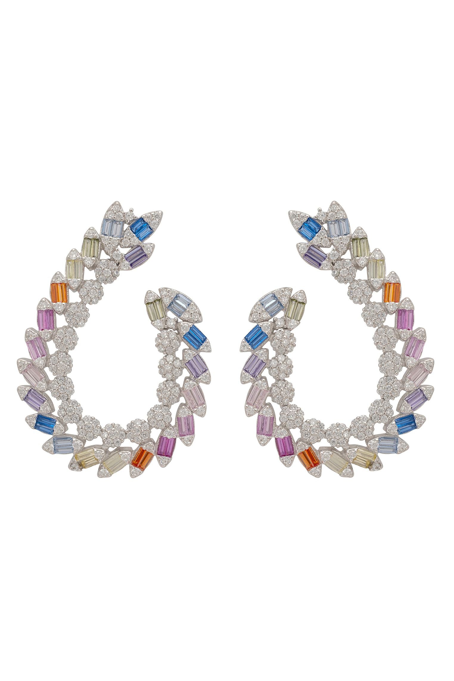 Harlequin Rainbow Hoop Earrings Silver