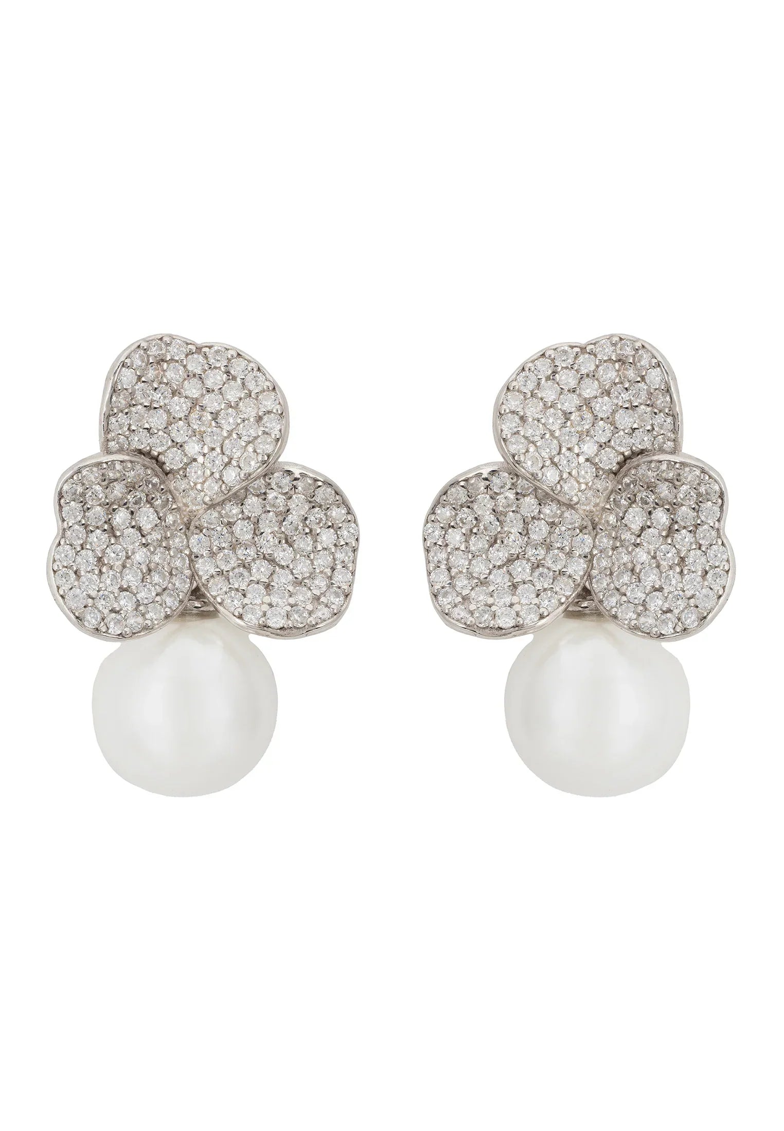 Pearl and diamond petal earrings.