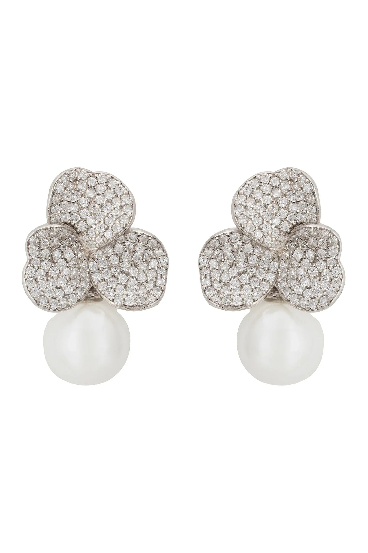 Pearl and diamond petal earrings.