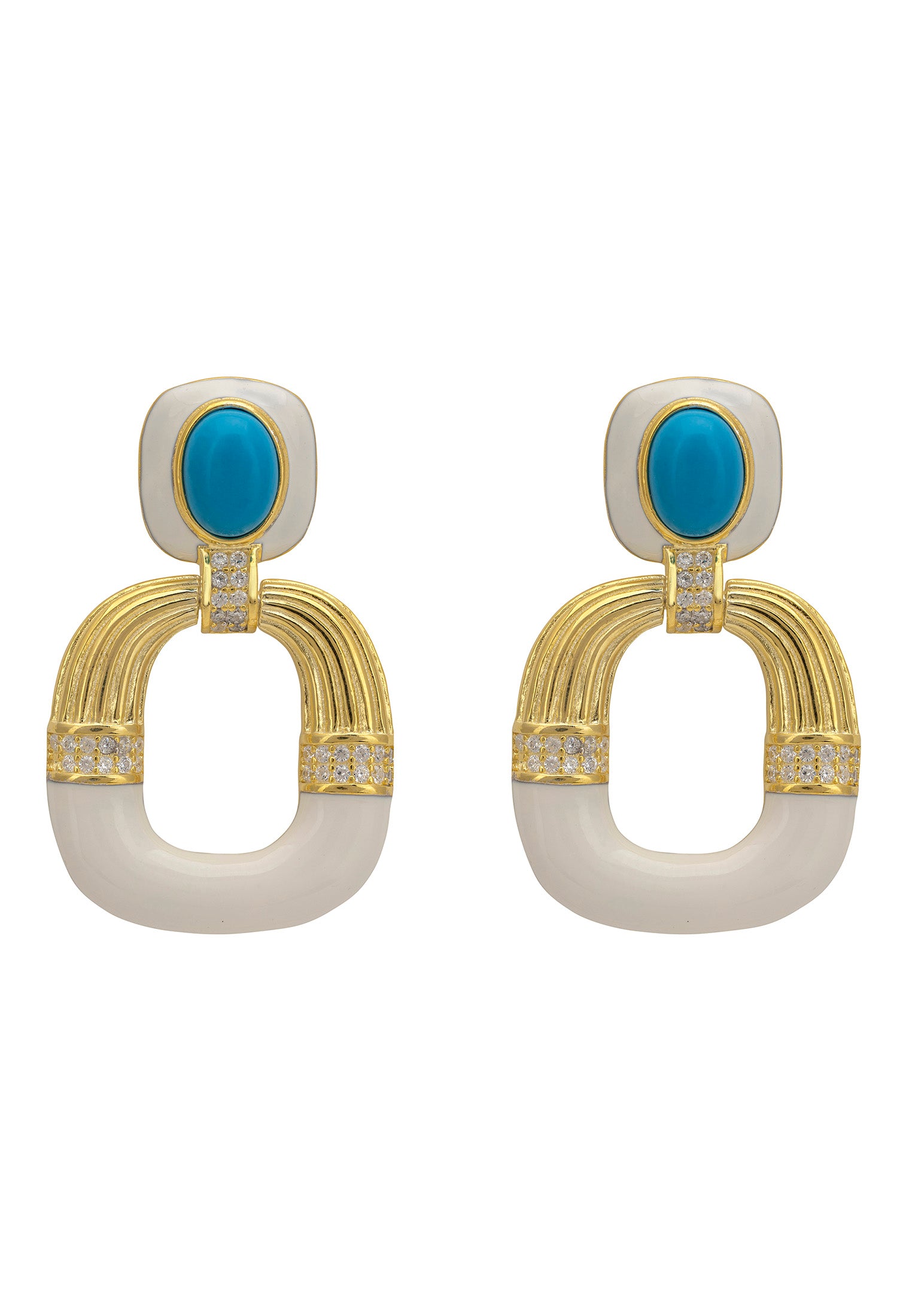 Deco Darling Drop Earrings Turquoise And White Enamel Gold