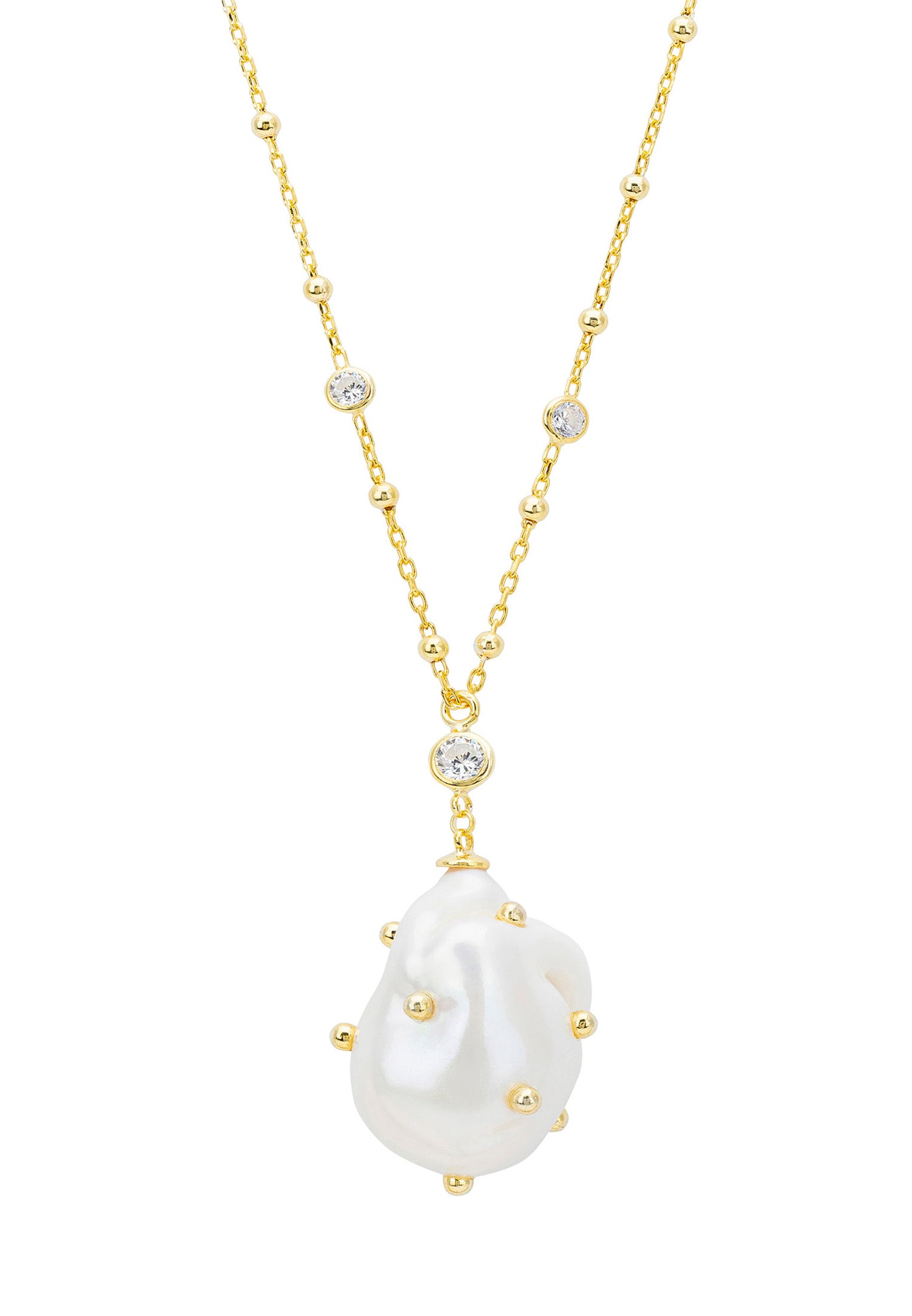 Polka Dot Baroque Pearl Pendant Necklace Gold Cz