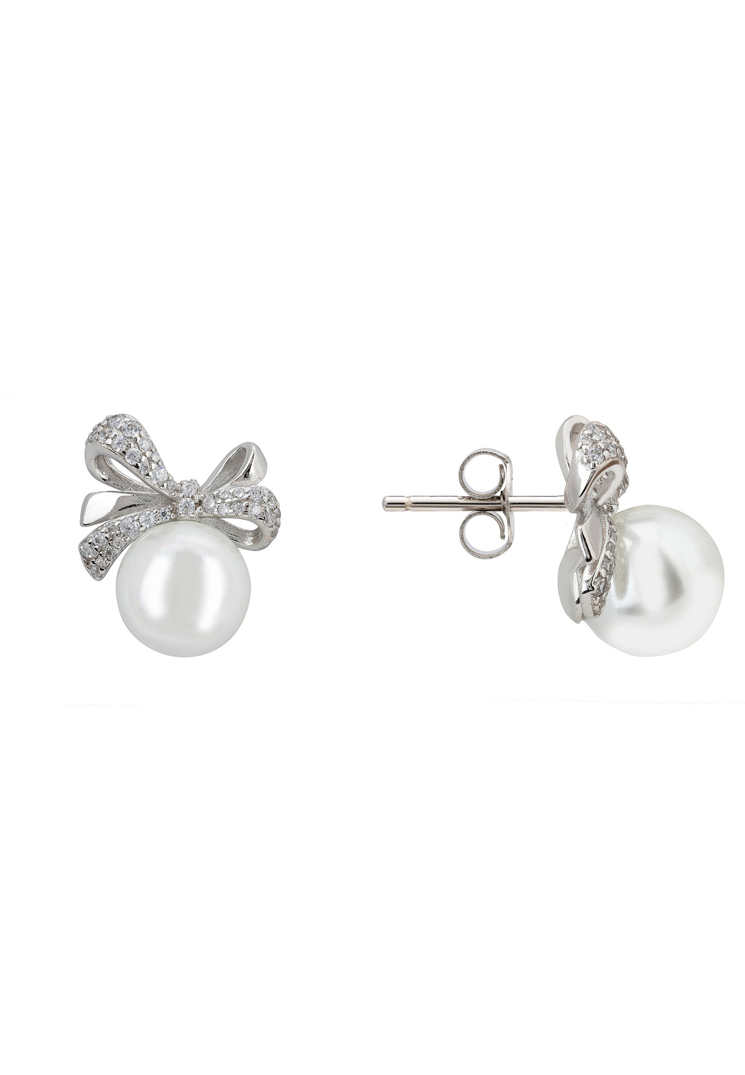 Sample Sale Mini Ribbon Bow Pearl Earrings Silver