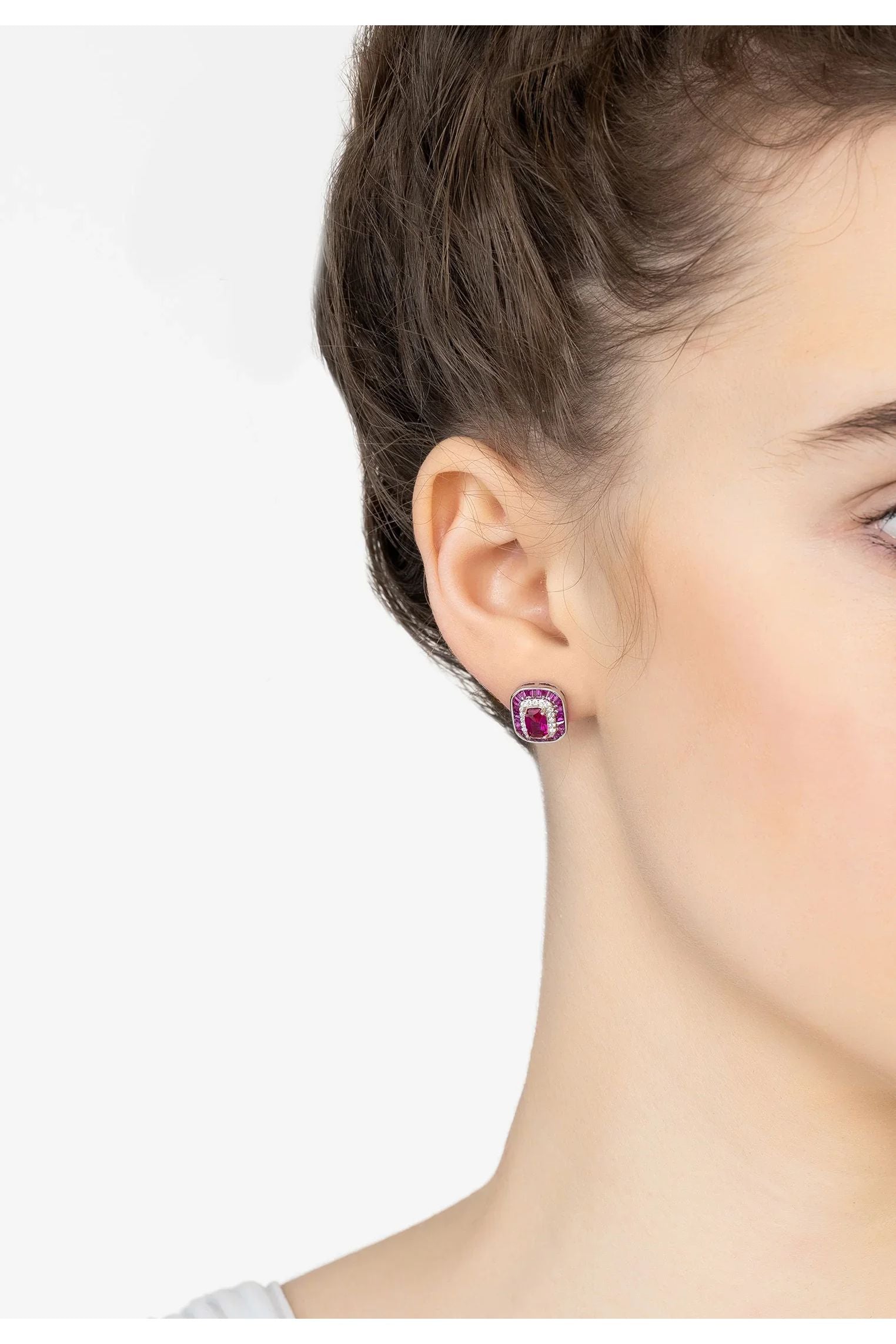 Great Gatsby Stud Earrings Ruby Silver