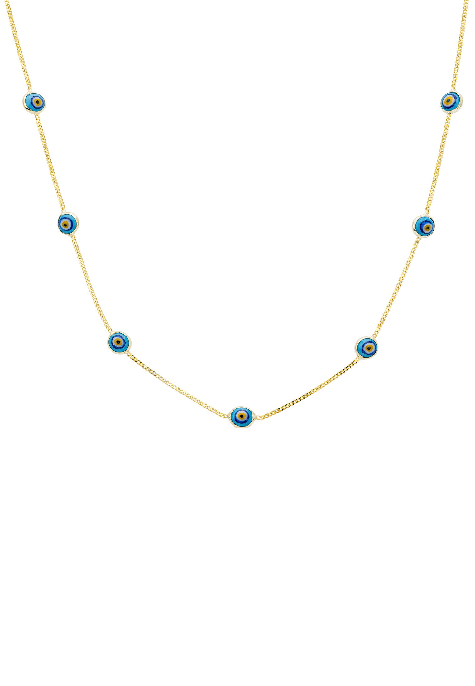 Evil Eye Blue Enamel Choker Necklace Gold