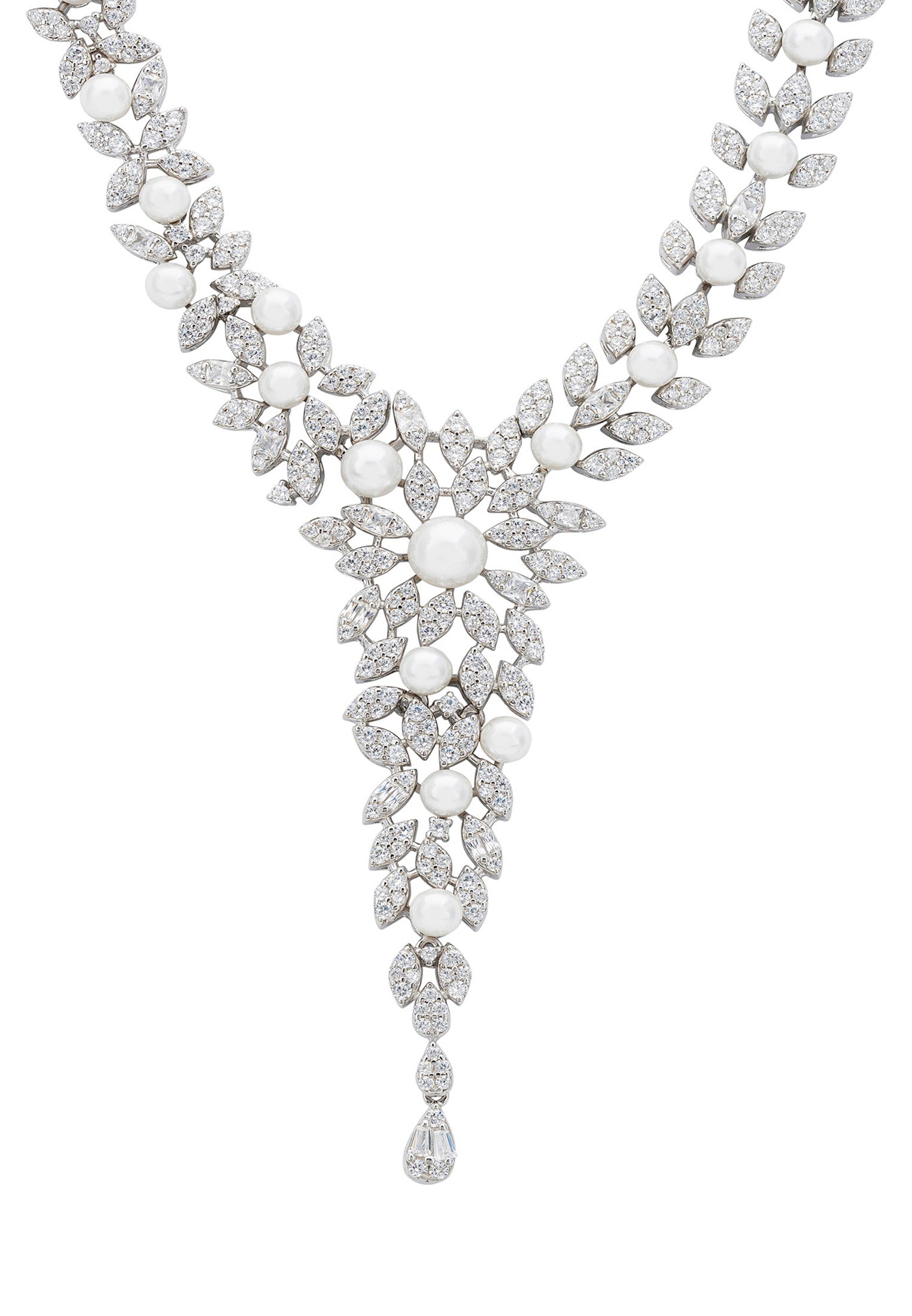 Marquise Statement Necklace Pearl Silver