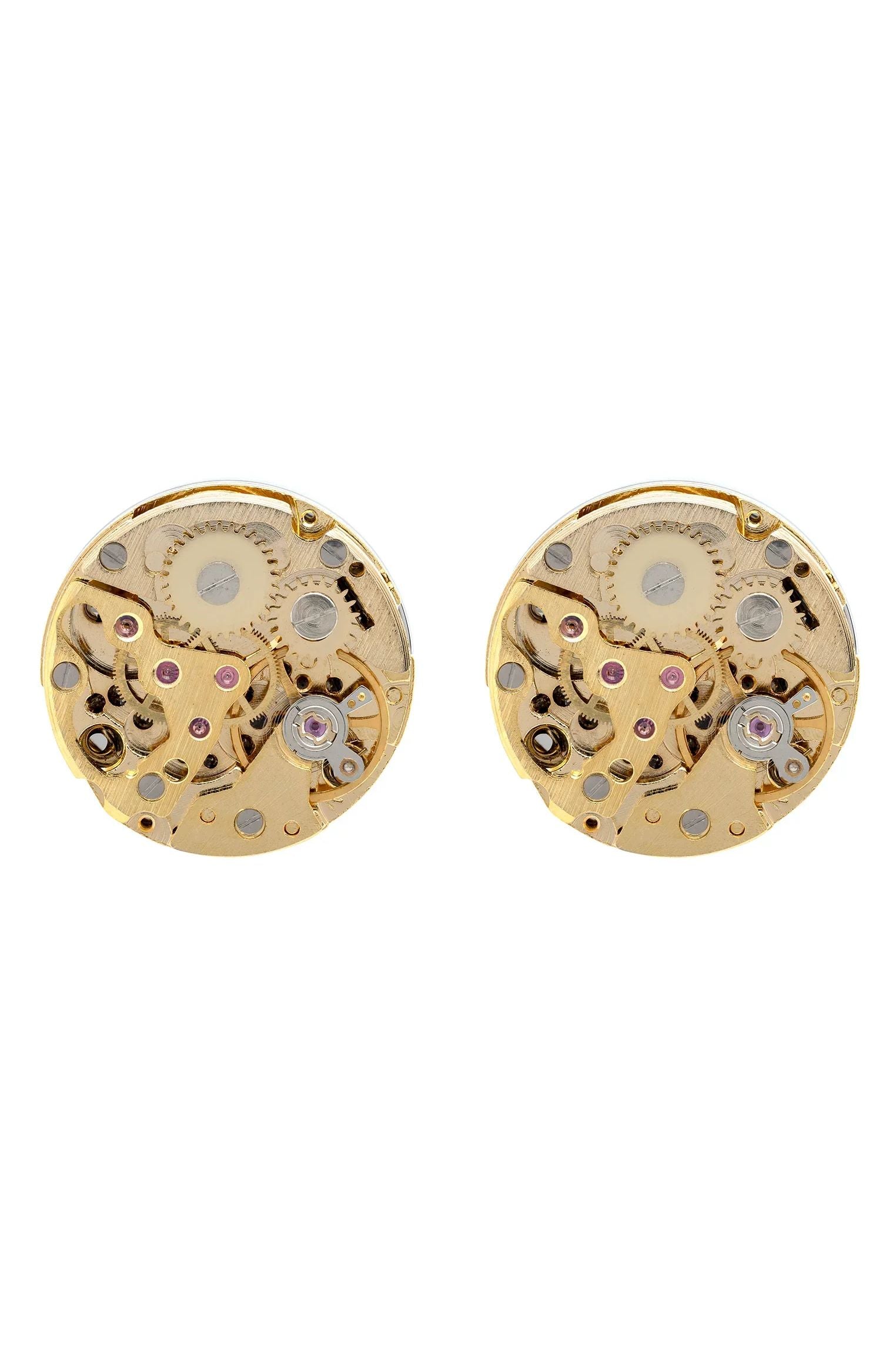 Silver and gold clockwork cufflinks.