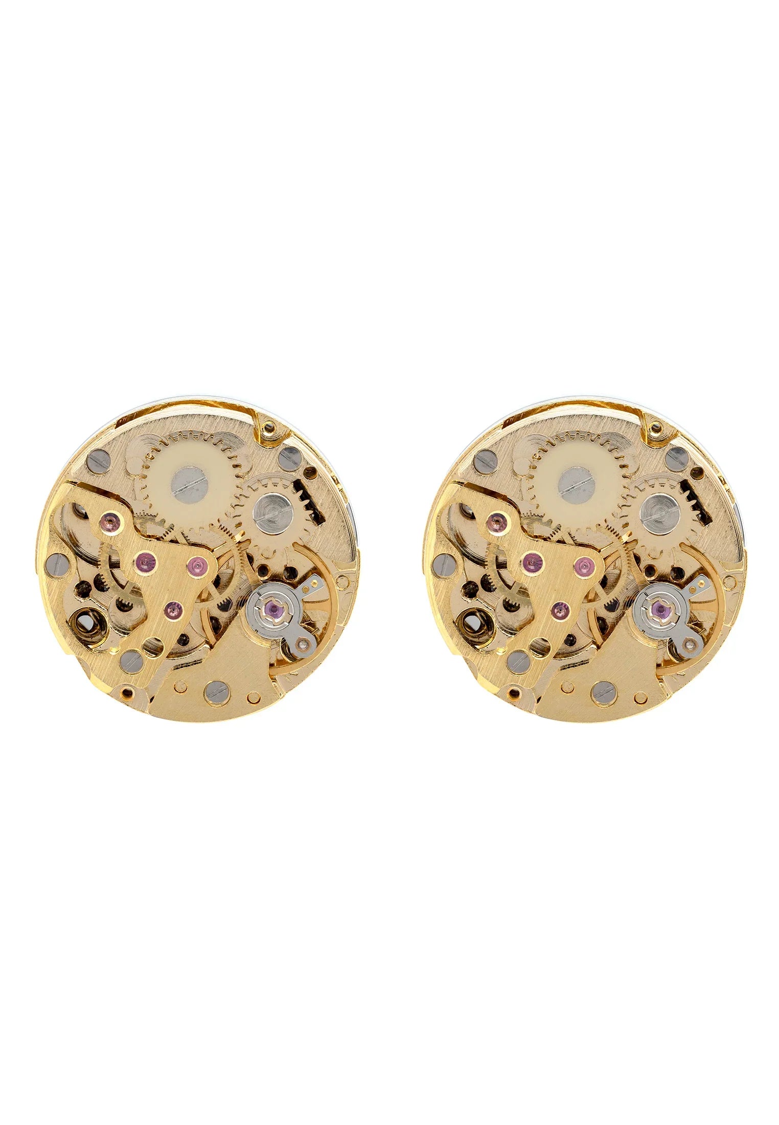 Silver and gold clockwork cufflinks.